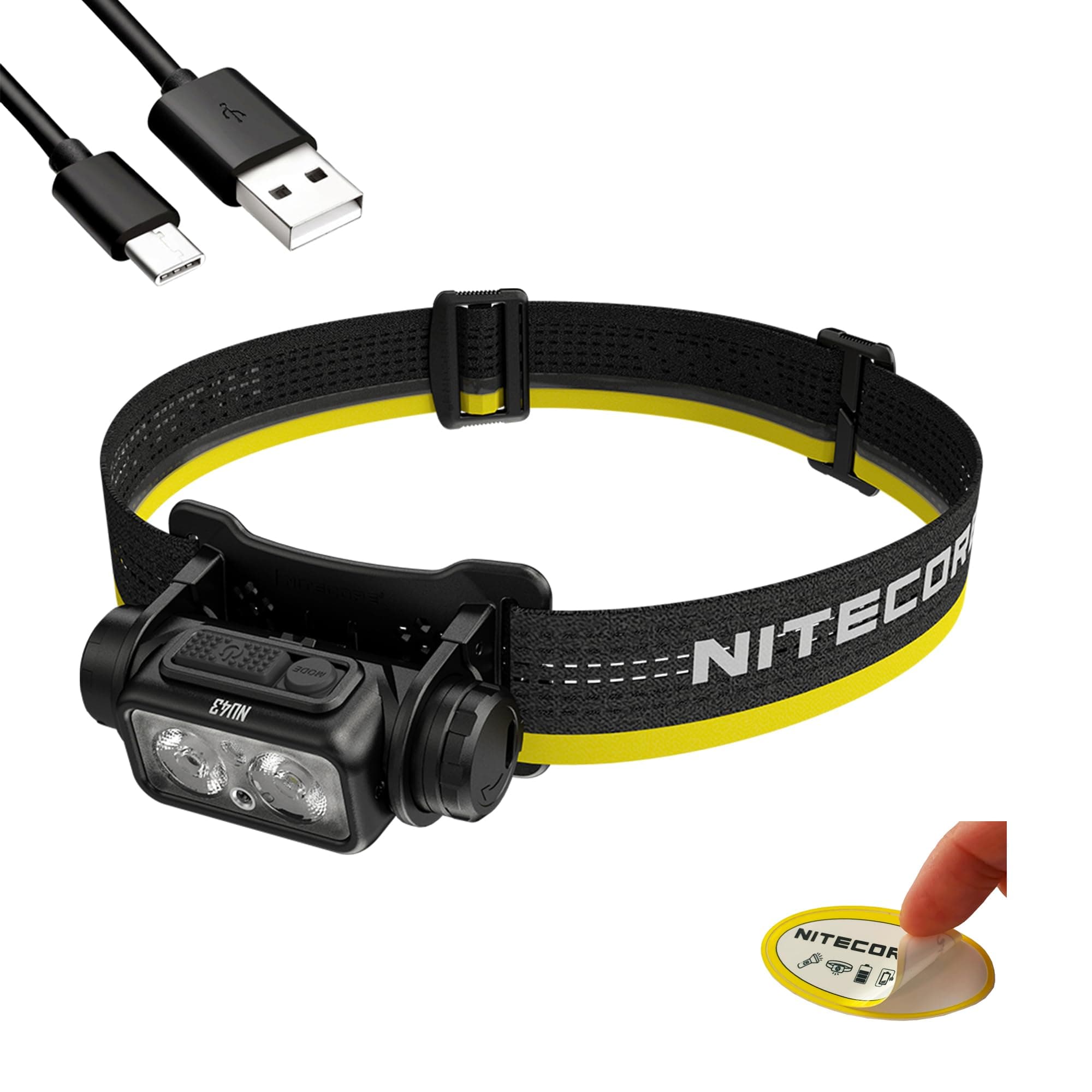 Nitecore NU43 Rechargeable Headlamp, 1400 lumens USB-C Bright Lightweight for Camping, Running or Working, with Spotlight, Floodlight, Red Light and Lumentac Organizer