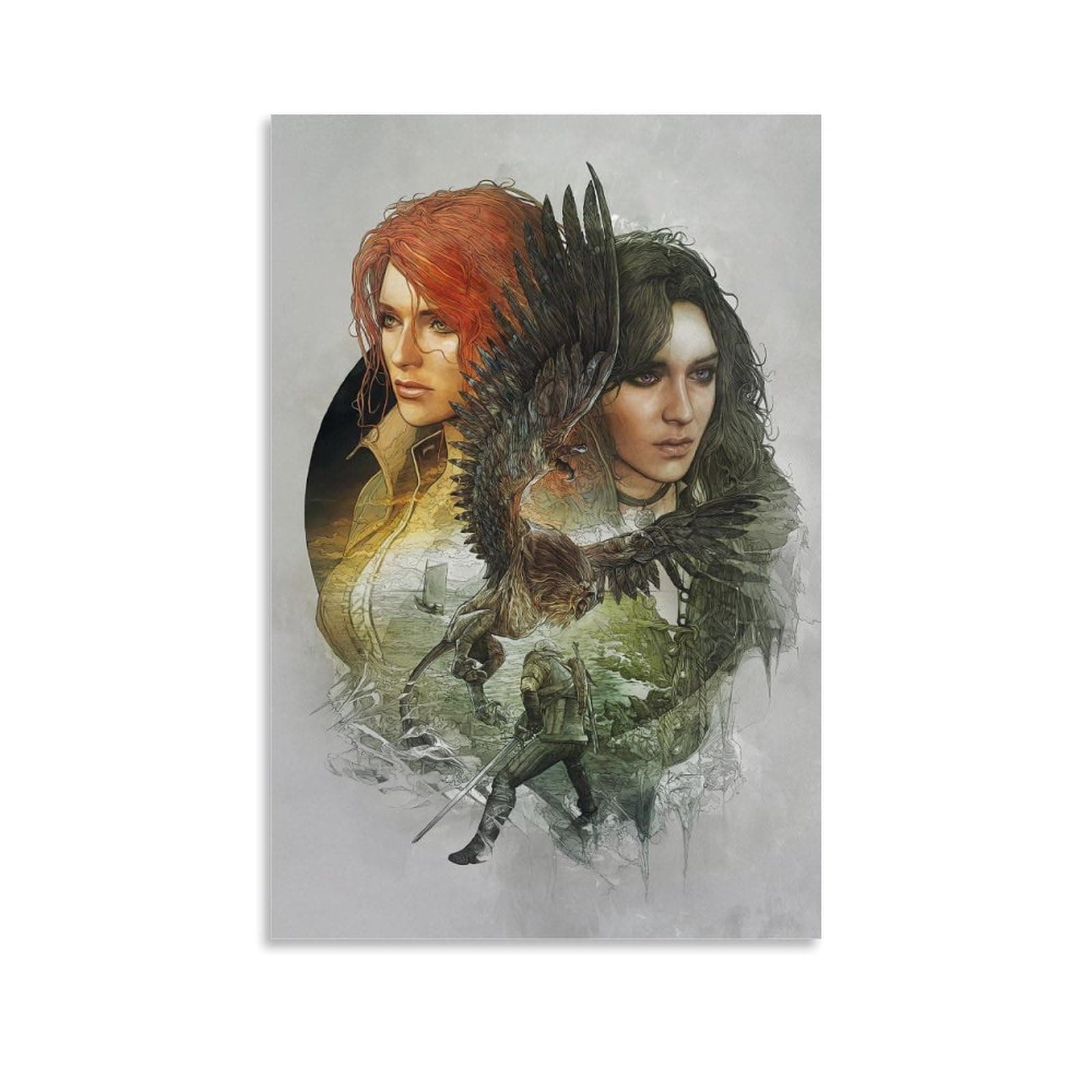 SEINEMBSC The Witcher 3 Yennefer Triss Merigold Poster Canvas Wall Art Living Room Posters for Bedroom Home Decorative 08x12inch(20x30cm)
