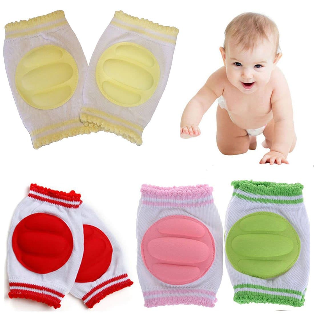 FlyingP 4Pairs Baby Knee Pads for Crawling Cute Breathable Adjustable Elastic Baby Kneepads Knee Elbow Pads Crawling Safety Protector Indoor Outdoor Use 9 to 24 Months Unisex Infant Toddler