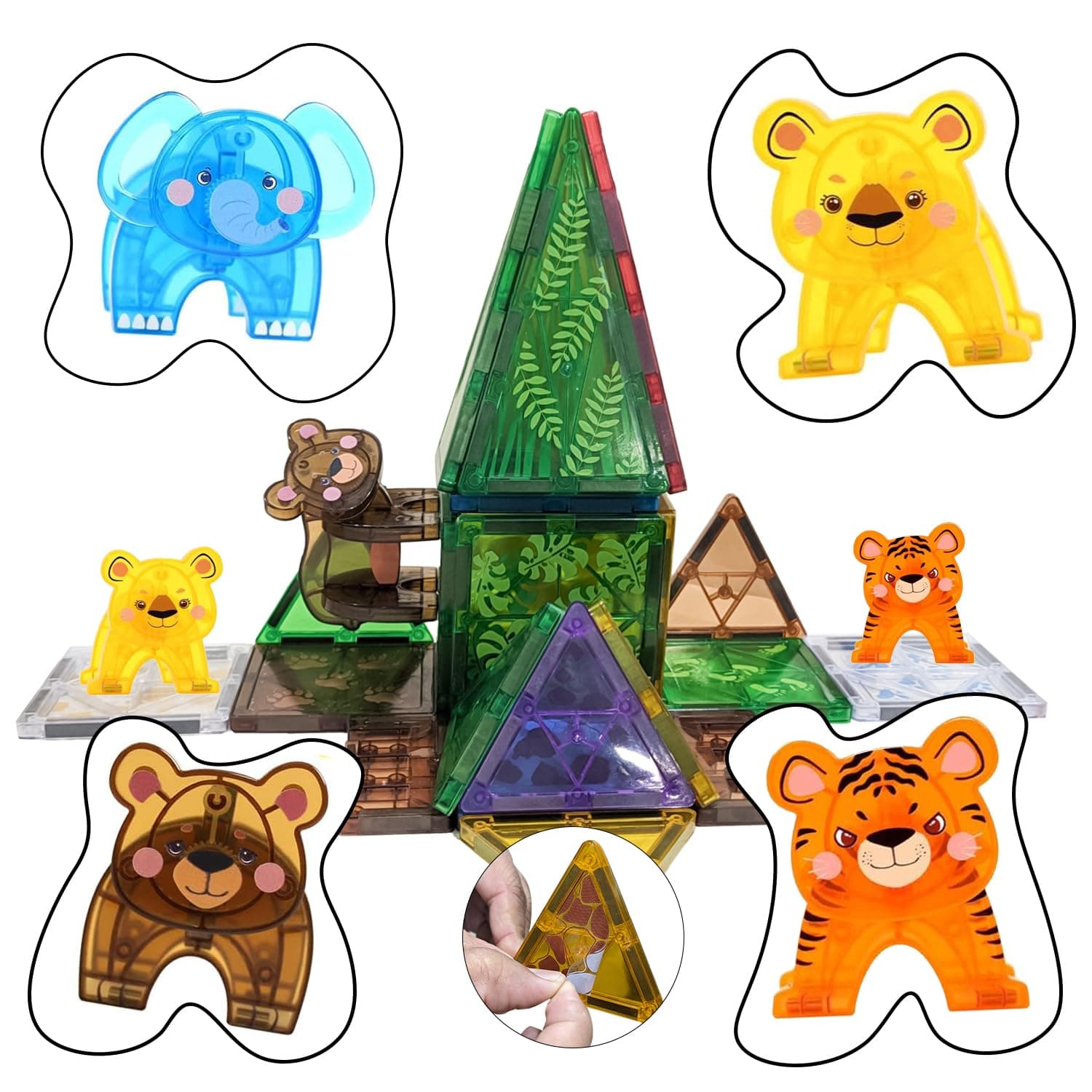 27 Pcs. Jungle Animals Magnetic Construction BlocksSet Magnet Blocks Building Toy for STEM Learning, Safari & Forest Theme, 3D Assembly Structure - Preschool STEM Toy for Kids Ages 3+