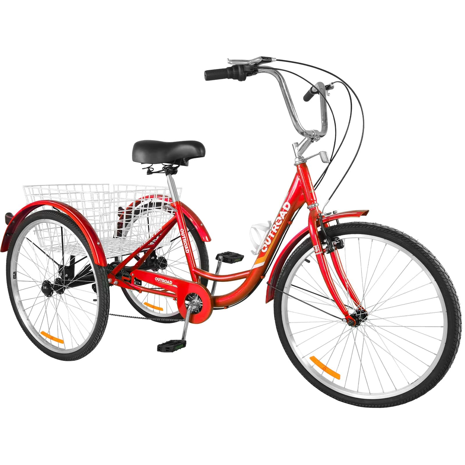 7 Speed Adult Tricycle, 26 Inch 3 Wheel Bikes with Large Basket, Cruiser Bike for Women/Men/Seniors, Adult Trike for Outdoor/Shopping/Recreation/Picnic (Red)