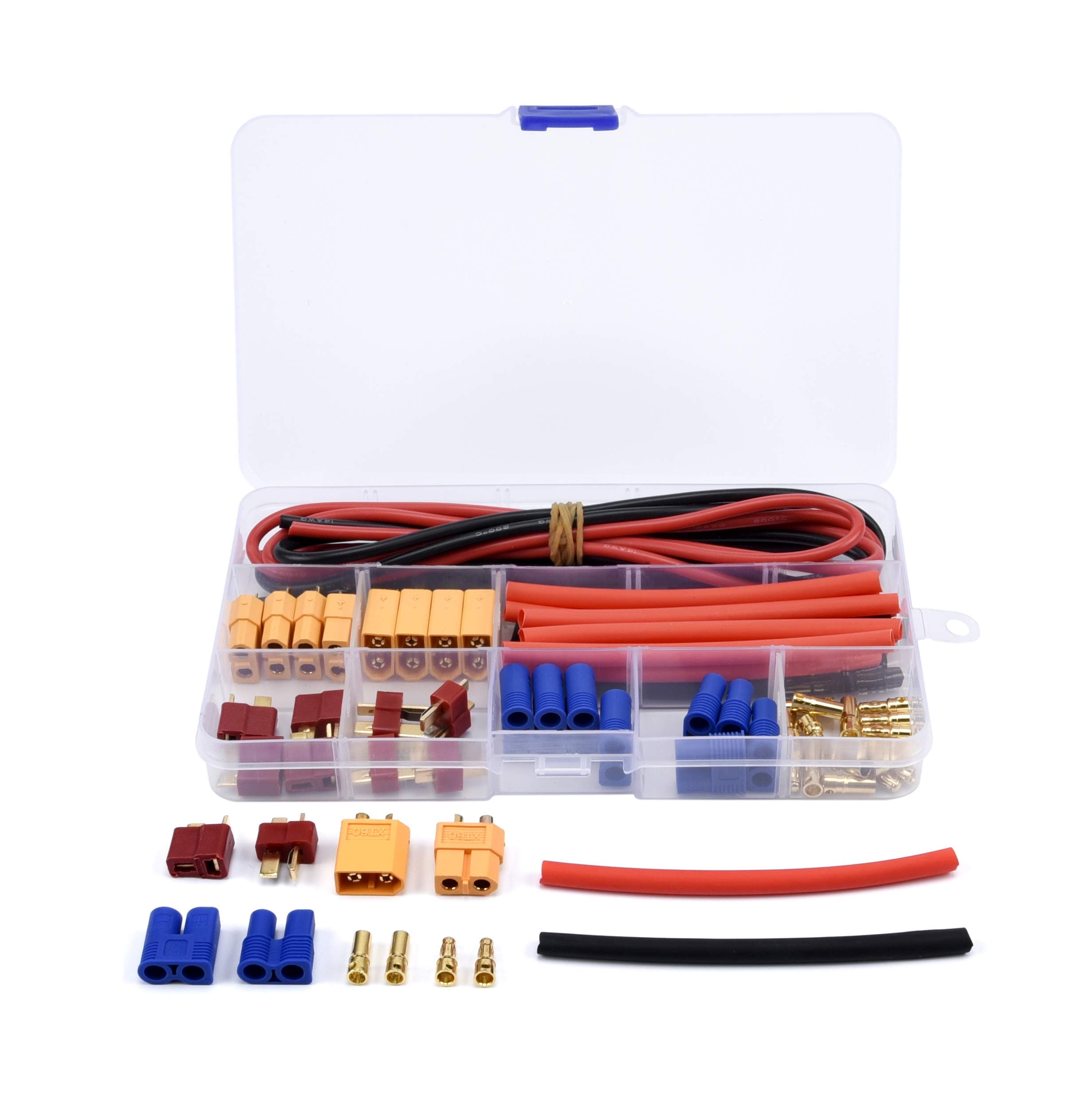 T-Plug EC3 XT60 Male Female Connector Adapters with 14AWG Silicone Wire and Heat Shrink Tubes for RC ESC Lipo Battery Motor(52PCS)