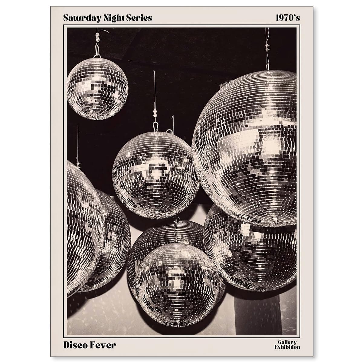 Sufeasdf 70s Disco Ball Newspaper Wall Art Vintage Black and White Art Posters Funky Aesthetic Canvas Prints Retro Bar Cart Decor for Bar Bedroom 12x16 inch Unframed