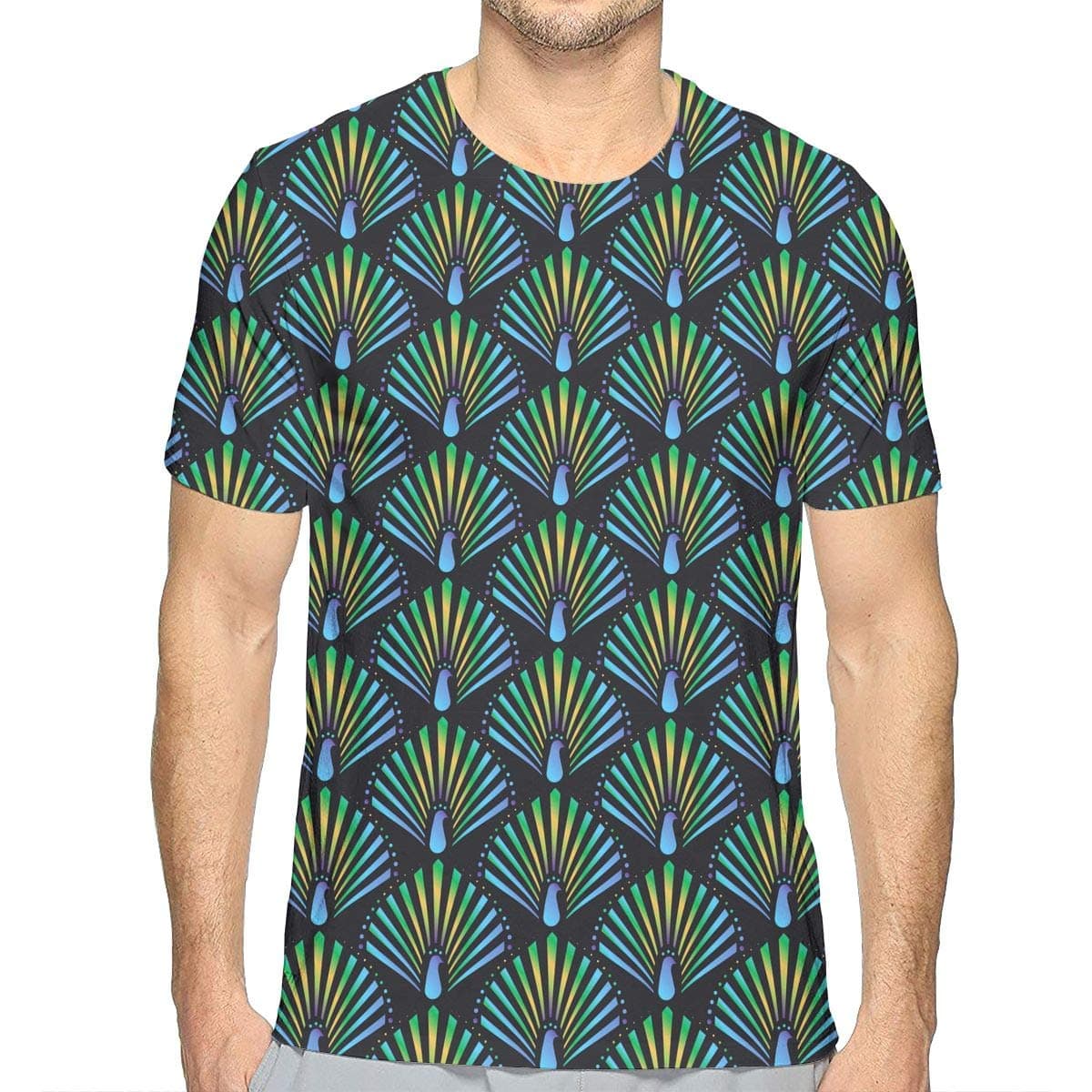 Flying XIE Males Colorful Peacock Athletic 3D Creative Print T-Shirt Short Sleeve Tees