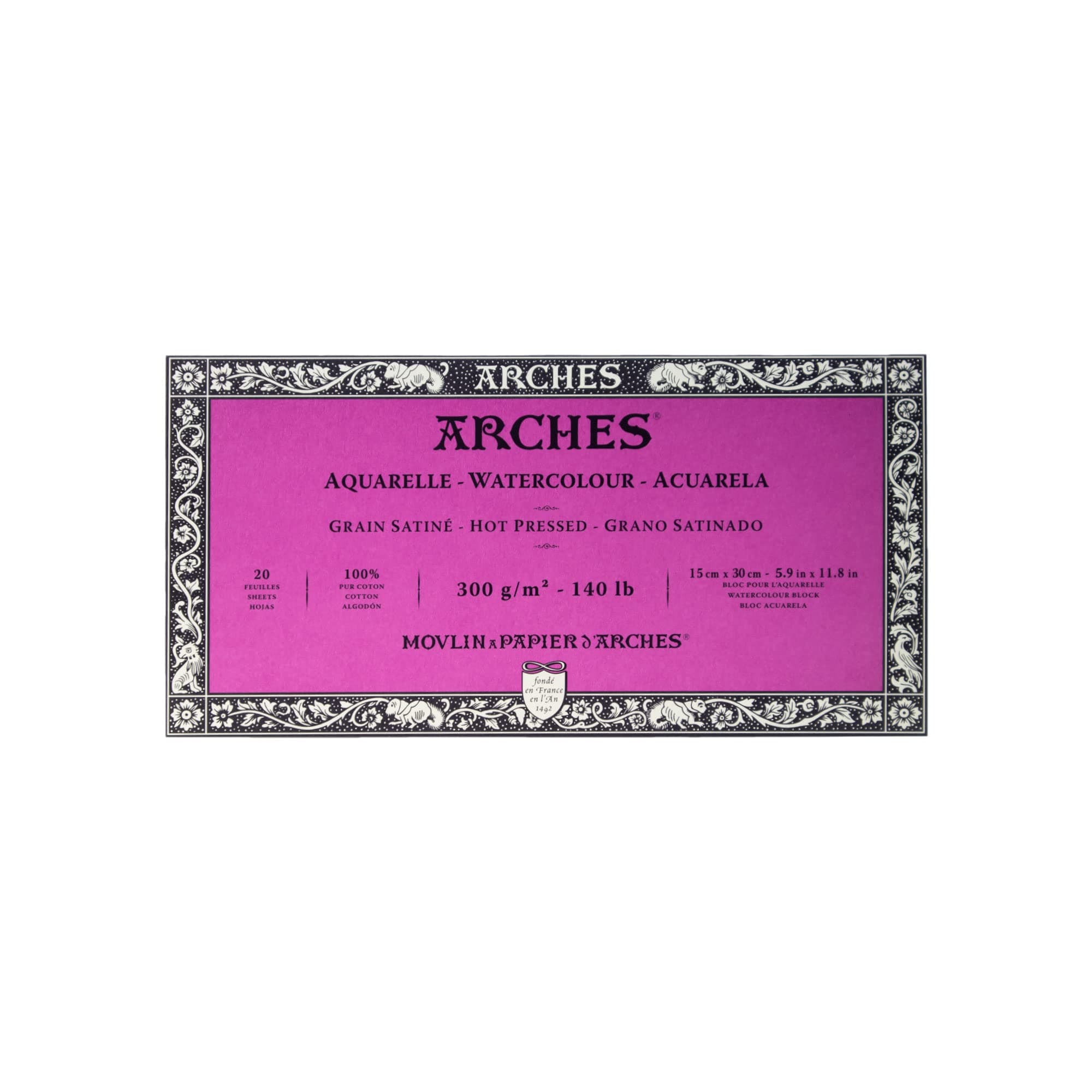 Watercolor Paper Block, Hot Press, 5.9" x 11.8", 140 Pound