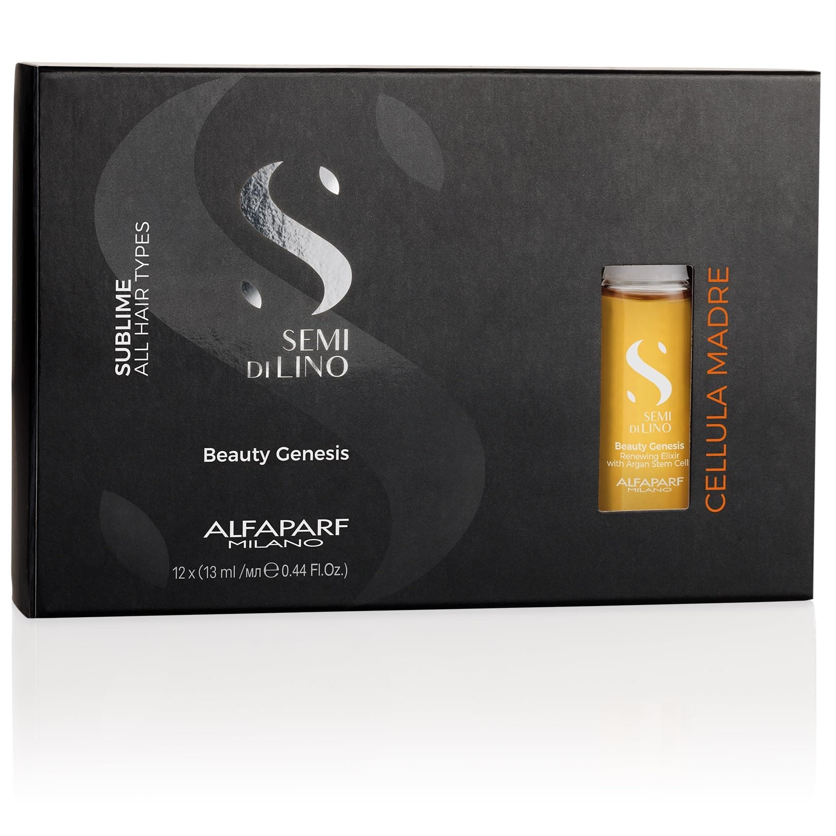 Semi di Lino Sublime Cellula Madre Beauty Genesis Vials - Argan Ampoules for Radiant and Healthy Hair - Protects Color - Adds Shine (12 Vials / 0.44 fl. oz. each)