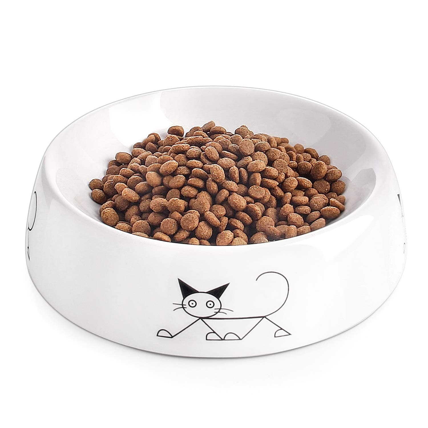 Y YHY Ceramic Cat Food Bowl, Whisker Friendly, Wide Shallow Cat Food Dish, Non Slip Cat Bowls, Stylish Pattern, White