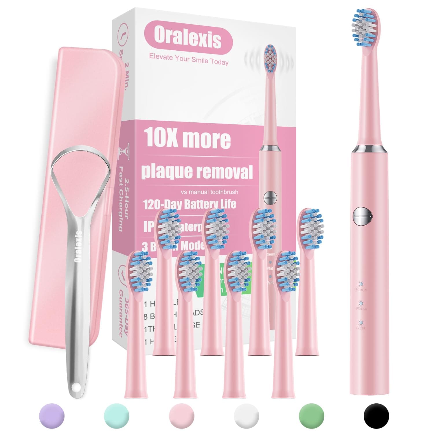 Electric Toothbrush for Adults and Kids, with Tongue Scraper and 8 Brush Heads, One Fast Charge Last 120 Days, 40000 VPM Deep Clean, Sonic Travel Toothbrush - Pink