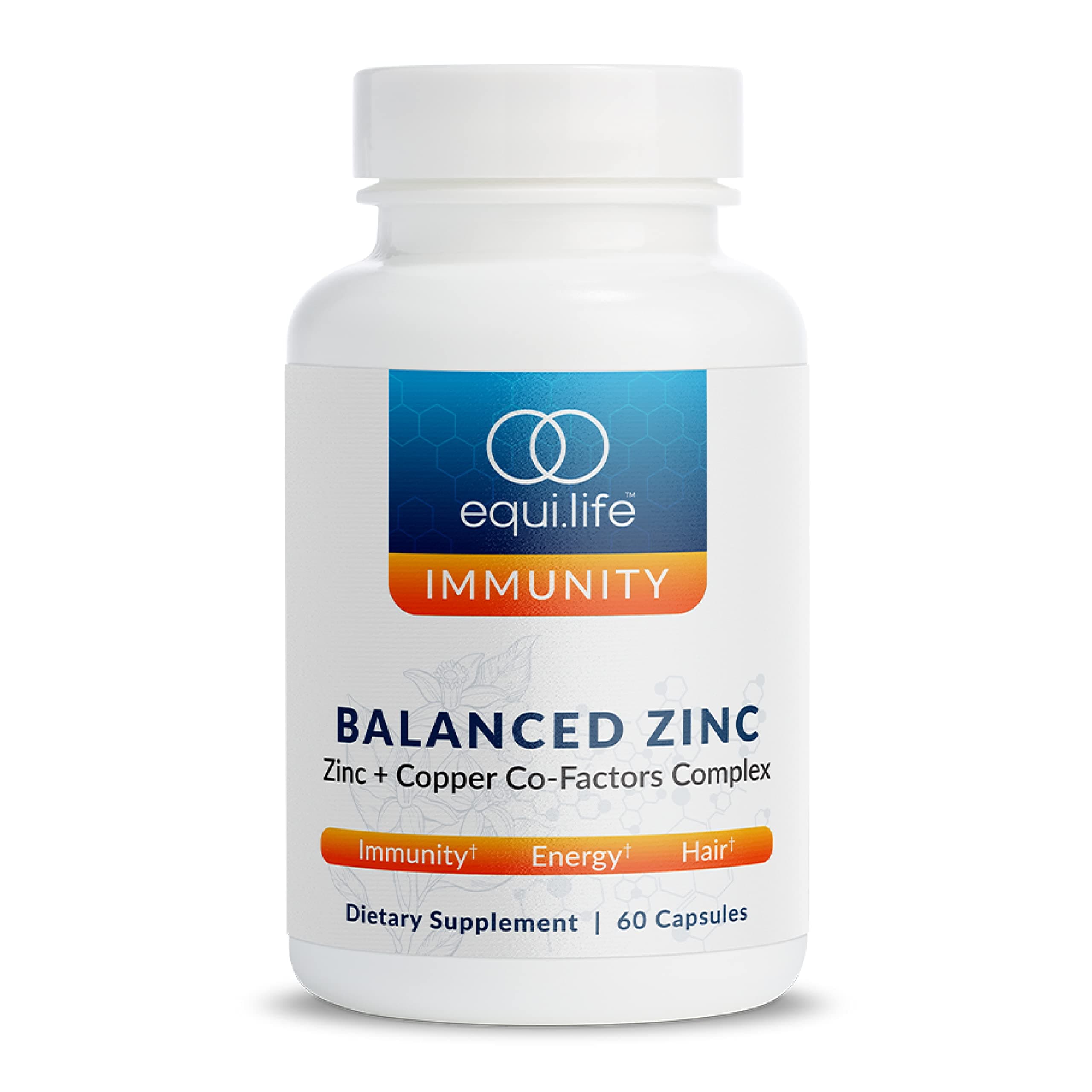 Equilife Balanced Zinc, 15 mg Zinc & Copper Co-Factor Complex Supplement with Vitamin C & Vitamin B6 for Daily Immunity and Wellness Support, Gluten Free, Vegan, Non GMO, 60 Capsules