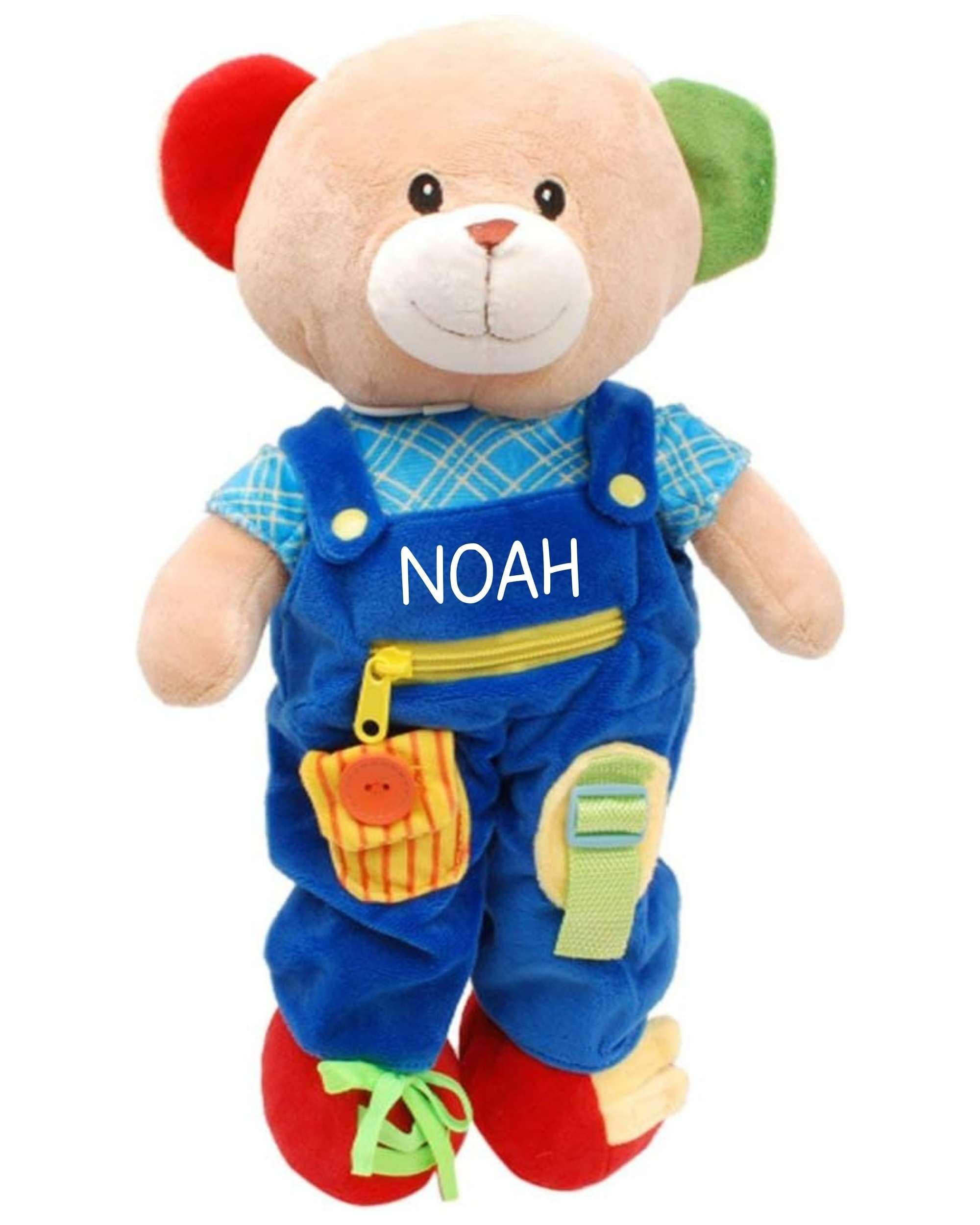 Linzy Personalized 16’’ Soft Educational Teddy Bear with Removable Outfit – Plush Learning Toy with Buttons Zippers Snaps for Toddlers Kids – Fine Motor Skills, Problem Solving Practice
