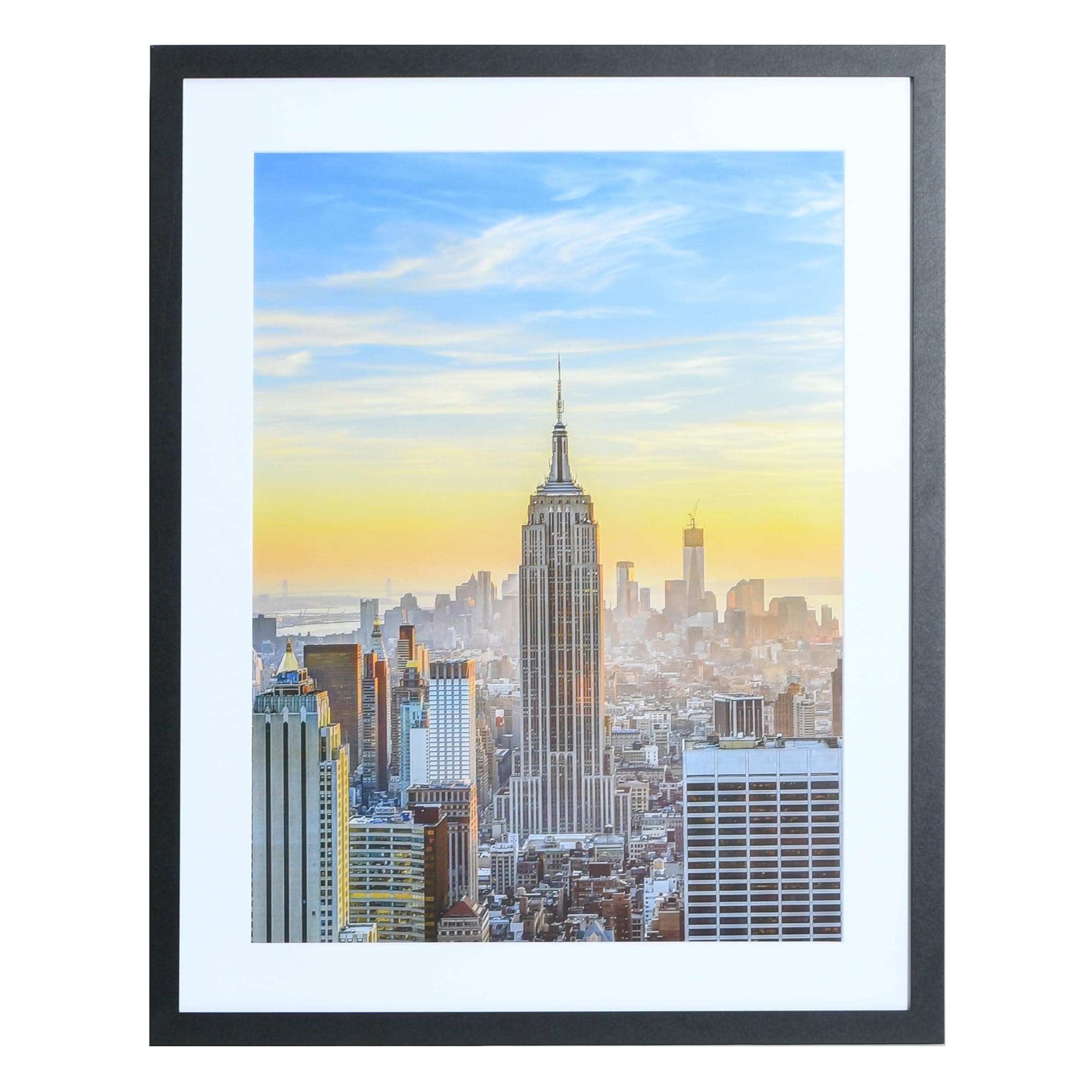 Frame Amo 22x28 Black Picture Frame with 17.5x23.5 White Mat Opening for 18x24 Image, 1 Inch Border, Acrylic Face