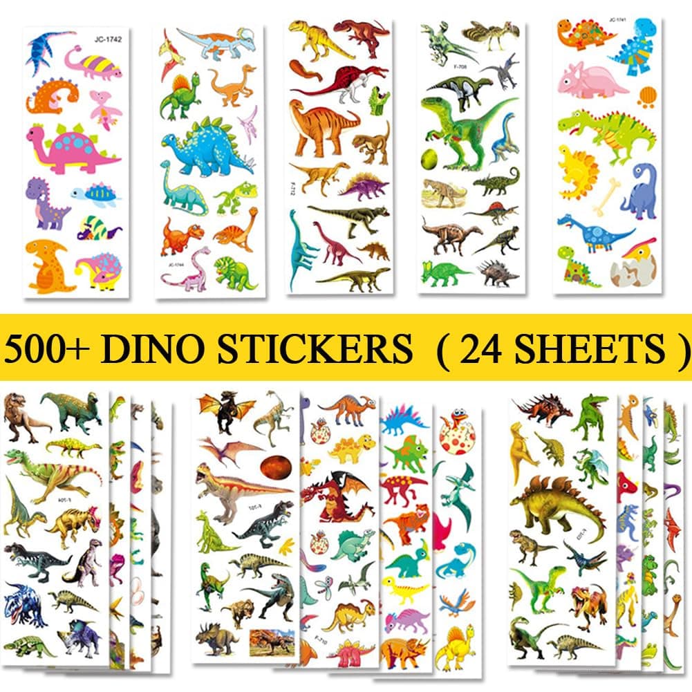 BEESTECH 24 Sheets Dinosaur Stickers 450+ for Kids Boys Girls Toddlers, Teacher Reward Stickers, Potty Chart Training, Dinosaur Party Favor Supplies, Goody Bag Stuffers，Pinata Filler
