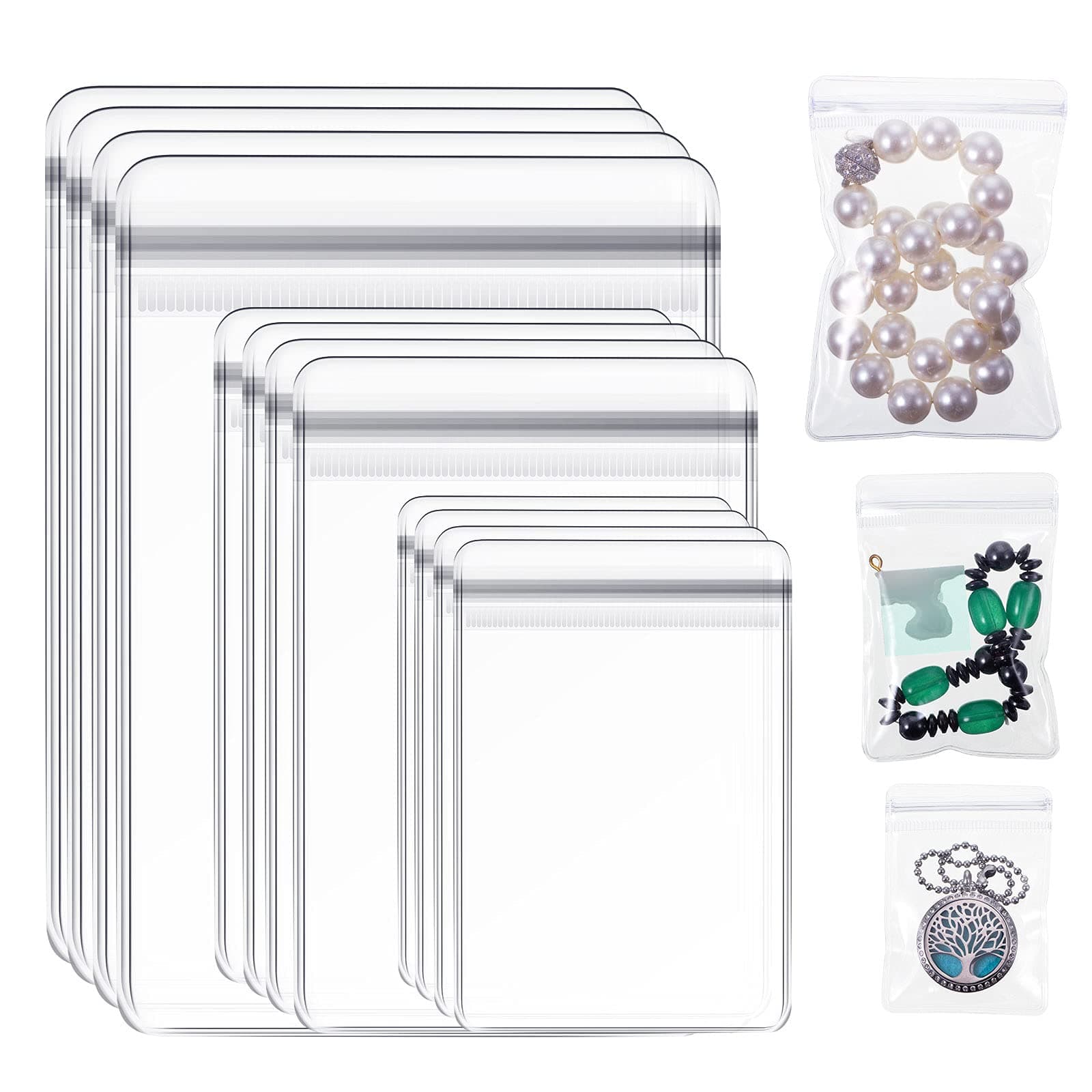 Clabby 120 Pcs Clear PVC Jewelry Bags Plastic Jewelry Storage Pouch Transparent Rings Earrings Packing Anti Tarnish Bags Small Zipper Lock Pouch for Storage, 3 Sizes (Clear)