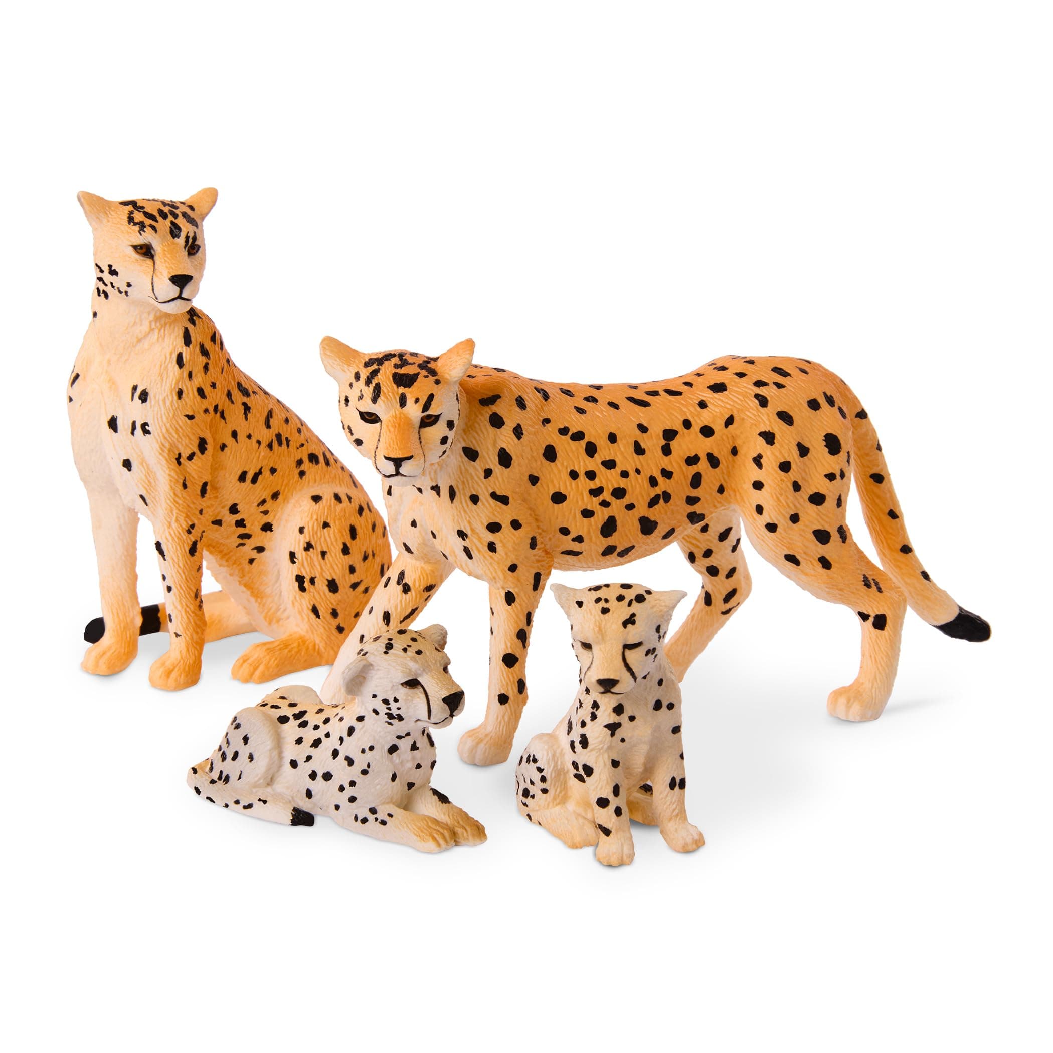 4 Pieces Cheetah Family – 1 – 4-Inch Plastic Cheetah Figurines – Realistic Zoo Safari Animals for Kids – Educational Toy Figures – Inspires Imaginative Play – 3+ Years