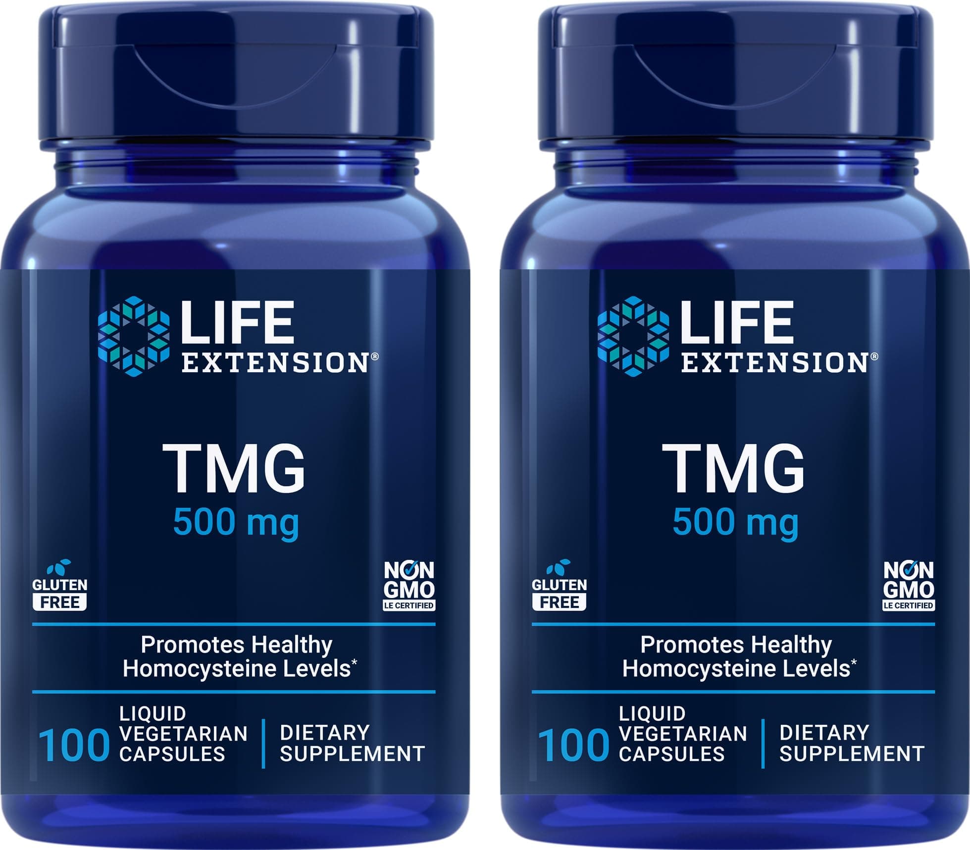 TMG 500mg, 100 Liquid Veg Caps (Pack of 2) - Trimethylglycine (Glycine Betaine) Supplement - Gluten Free, Non-GMO, Vegetarian