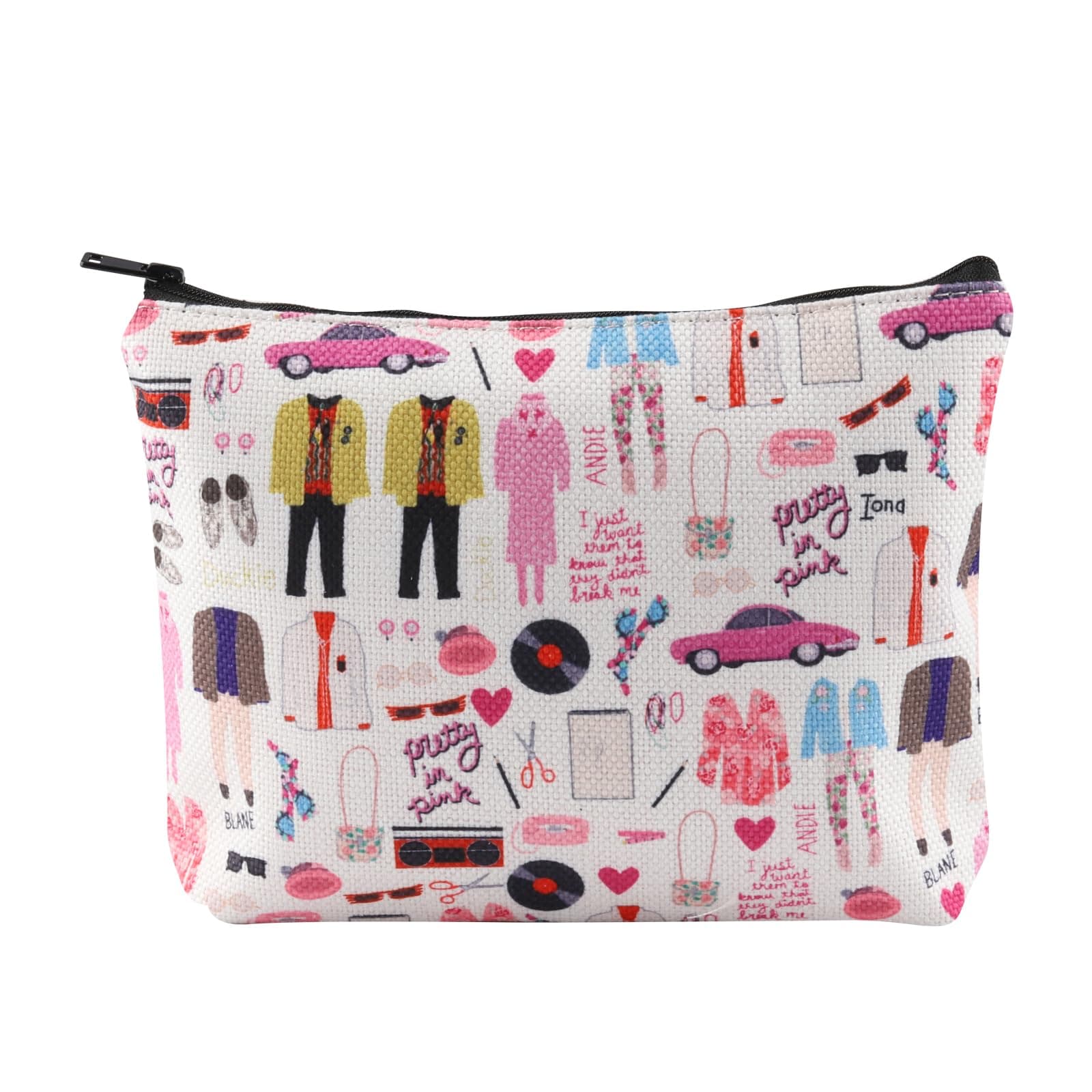 G2TUPPretty in Pink Make Up Cosmetic Bag Duckie Dale Shoes Zip Organizer 80s Movie Lover Gift (Pretty Pink Cosmetic Bag)