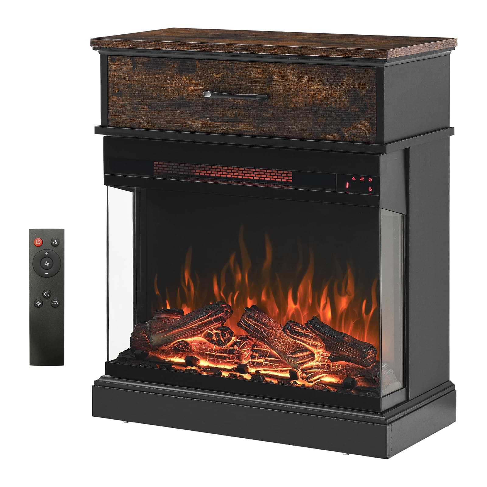 25 Inch Electric Fireplace, Space Heater with Overheat Protection Device 3-Sided Glass, 1400W Stove Heater Side Table for Living Room and Bedroom