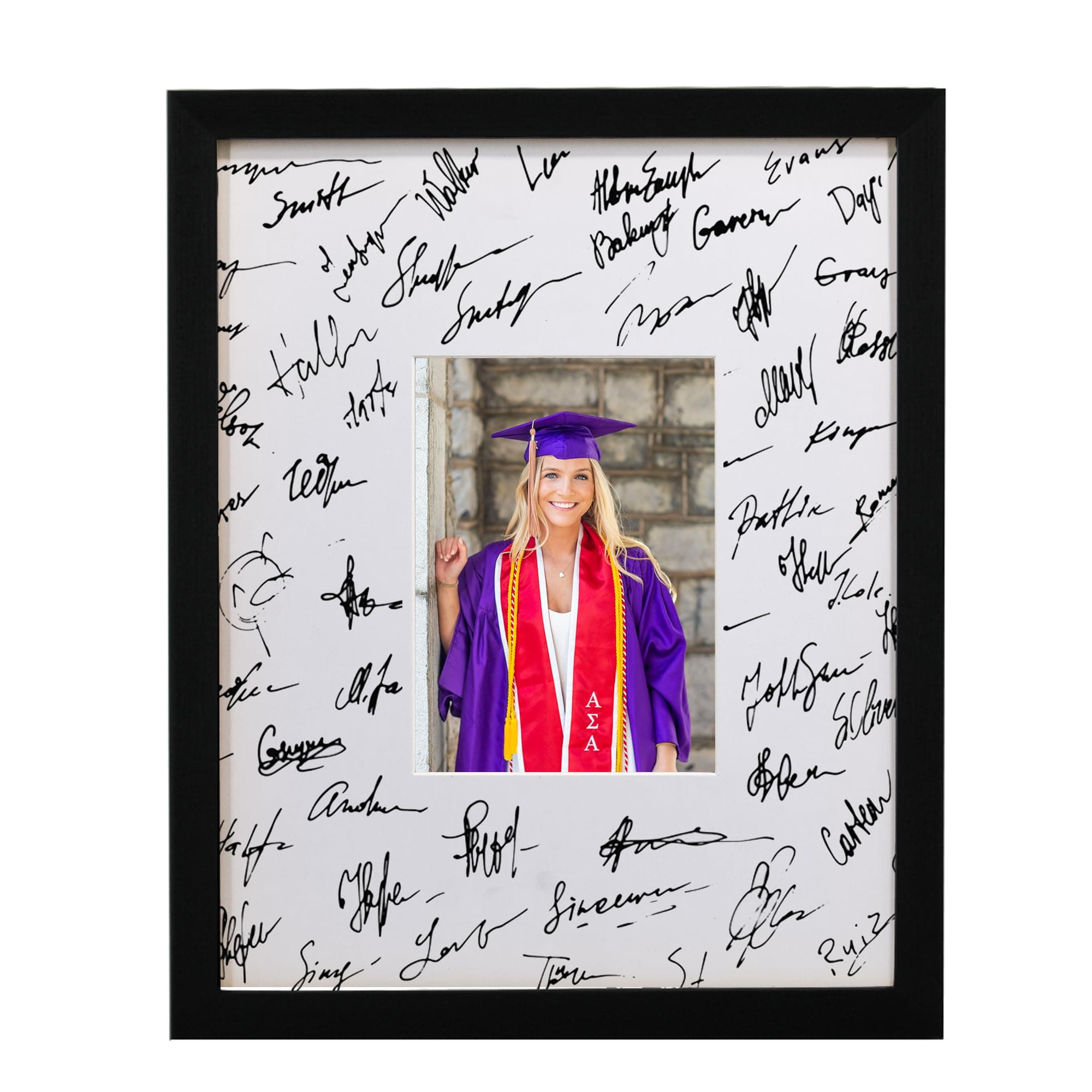 GraduatePro 11x14 Graduation Signature Board Picture Frame with 5x7 Mat for Wedding Birthday Guest Book Signing, Black with Off White Mat