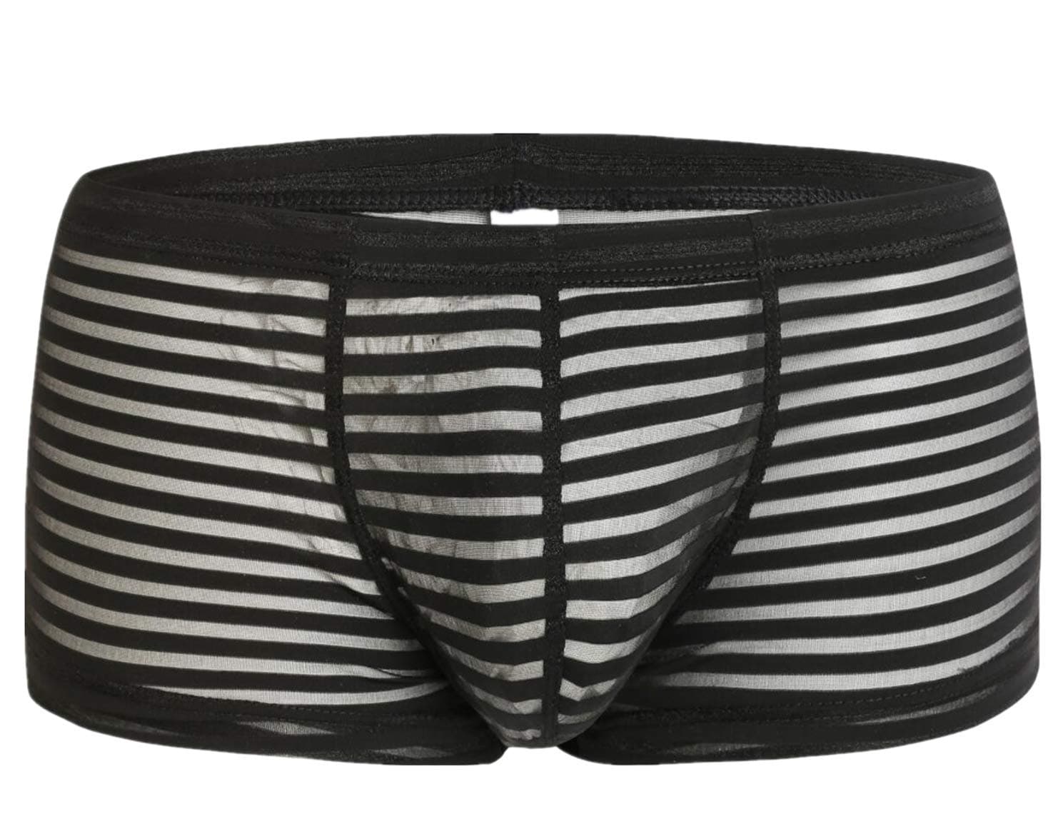 Yomie Mens Sexy Ice Silk See Through Stripe U Convex Low Waist Stripe Mesh Comfortable Breathable Boxer Briefs, Black, L