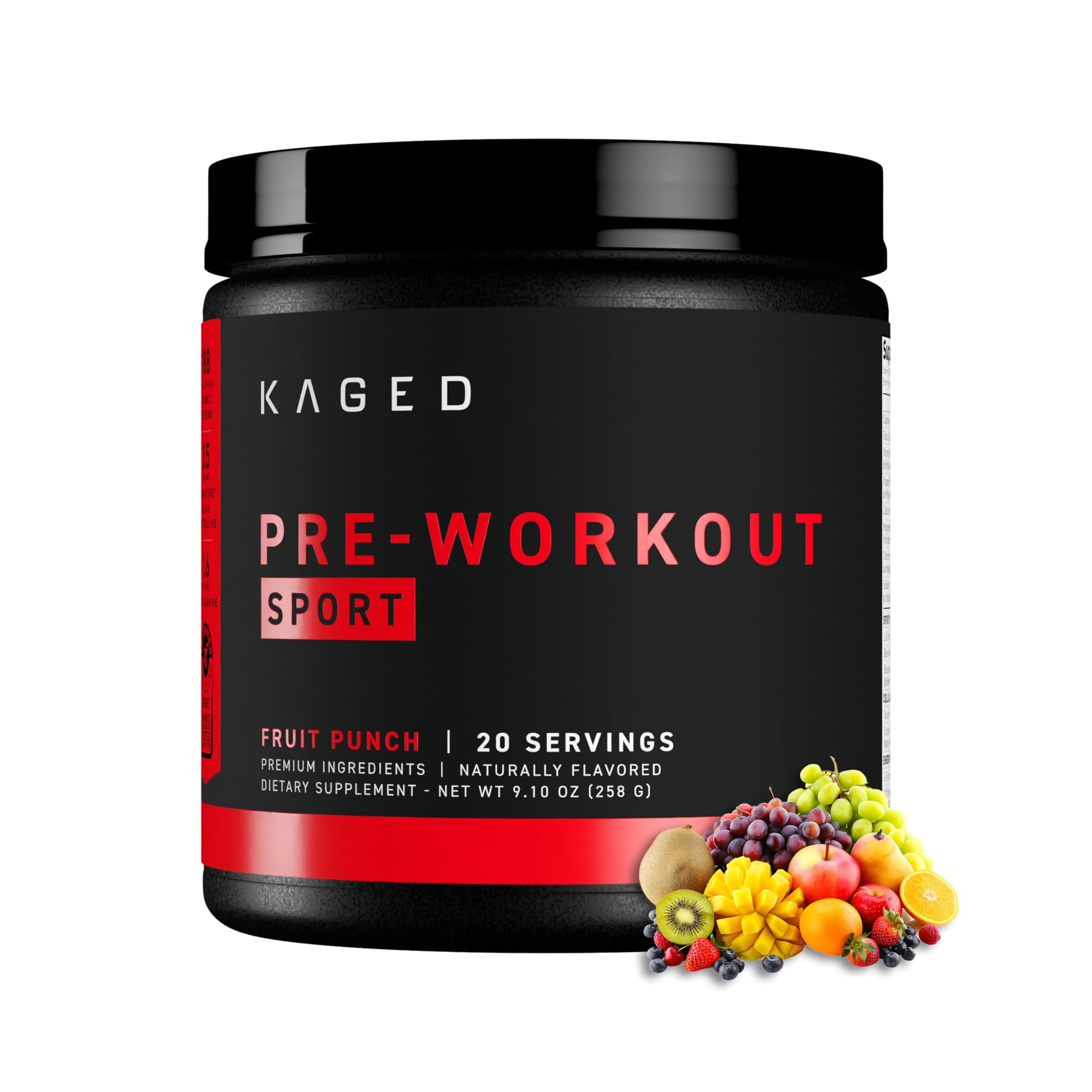 Kaged Muscle Pre Workout Powder Pre-Kaged Sport Pre Workout for Men and Women, Increase Energy, Focus, Hydration, and Endurance, Organic Caffeine, Plant Based Citrulline, Fruit Punch