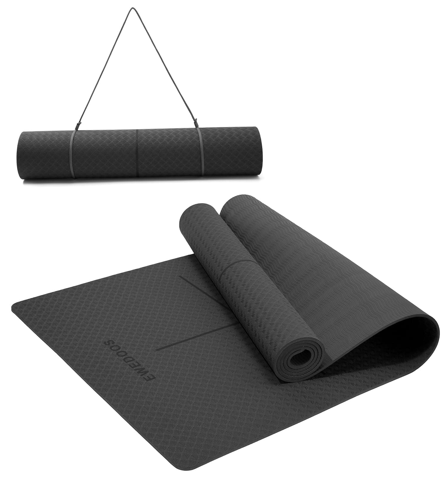 Ewedoos Eco Friendly Yoga Mat with Alignment Marks TPE Yoga Mat Non Slip Hot Yoga Mat Thick 1/4'' Anti-Tear Surfaces Exercise Mats for Home Workout Fitness Pilates