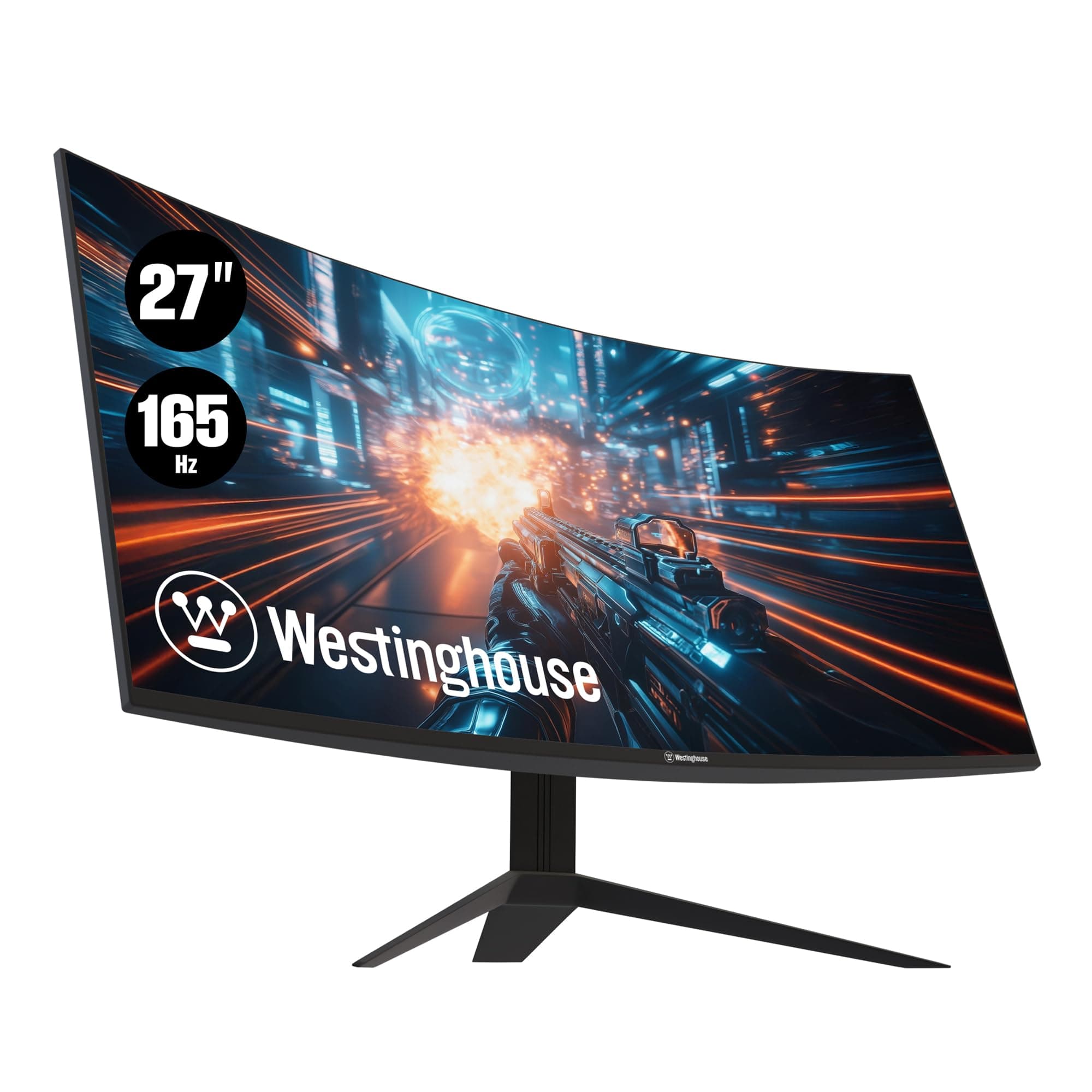 Westinghouse 27 Inch Curved Full HD Gaming Monitor, 165Hz, AMD FreeSync Support, Low Motion Blur, 1500R Curve, 1920 x 1080, for PC Games with Built in Speakers, DisplayPort, 2X HDMI