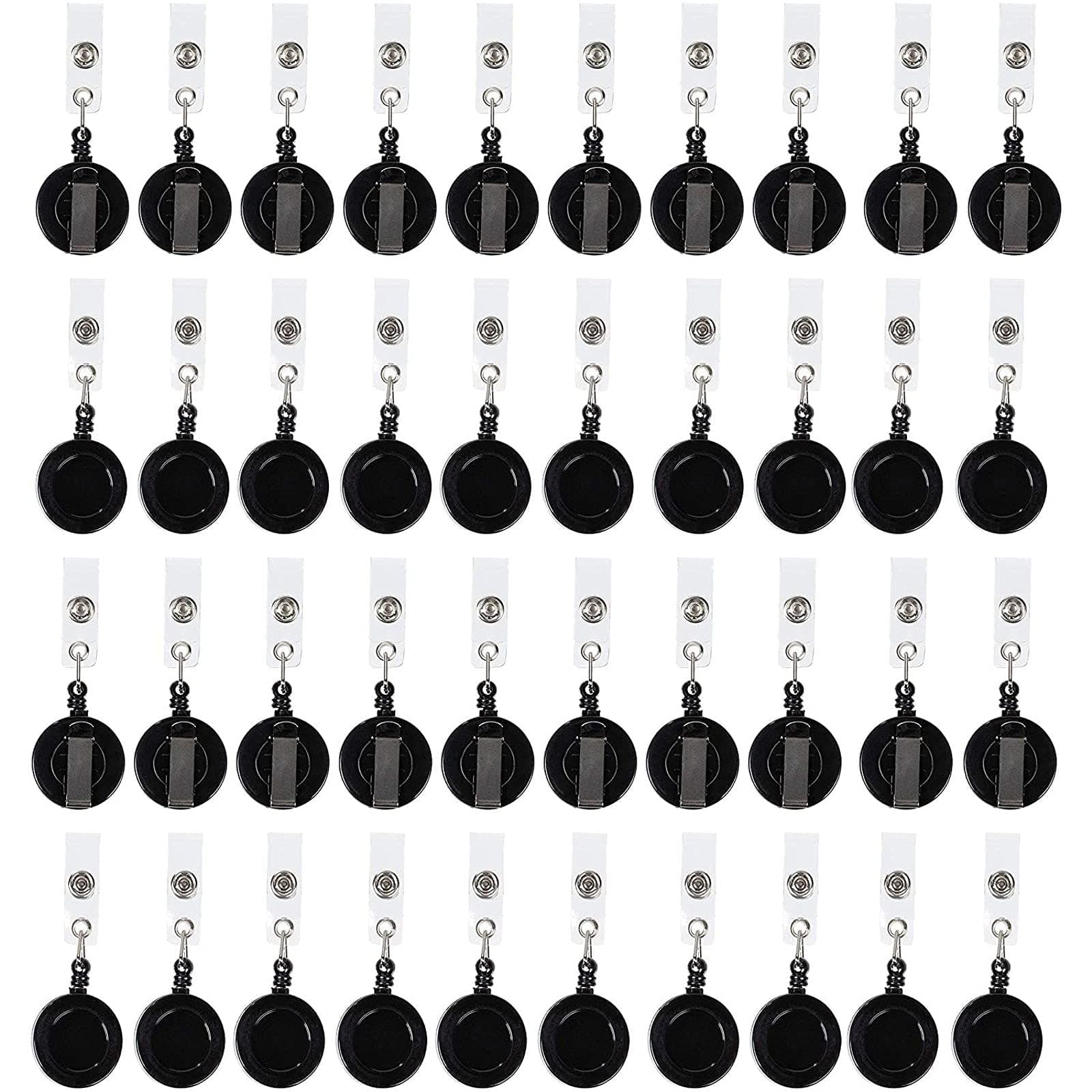 Juvale Badge Reels - 100 Pack, Black, 26.5 in Nylon Cord - Retractable Badge Reel & ID Card Holder Clips & Name Tag Holder for Nurses & Teachers