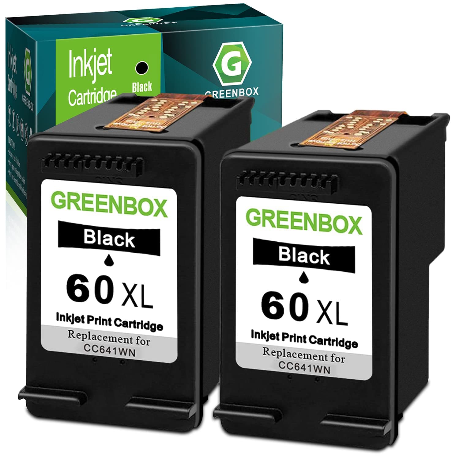 GREENBOX Remanufactured Ink Cartridge Replacement for HP 60XL 60 XL D8J61BN CC641WN CC644WN for HP Photosmart C4680 D110 Deskjet D1660 D2530 D2680 F2430 F4210 Printer (2 Black)