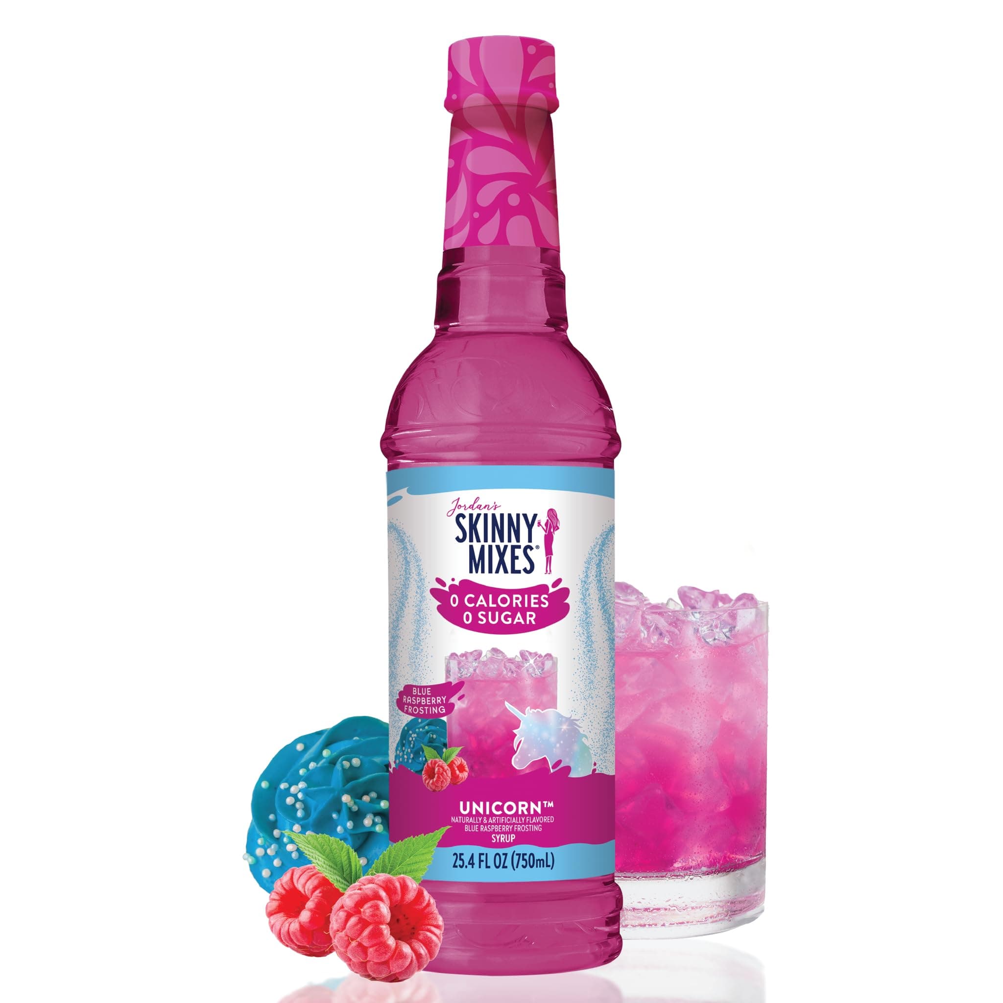 Jordan's Skinny Mixes Sugar Free Syrup, Unicorn Flavor, Fruit Flavored Water Enhancer, Drink Mix for Iced Tea, Lemonade, Drinks, Low Calorie Water Flavoring, Dairy & Gluten Free, Kosher, 25.4 Fl Oz
