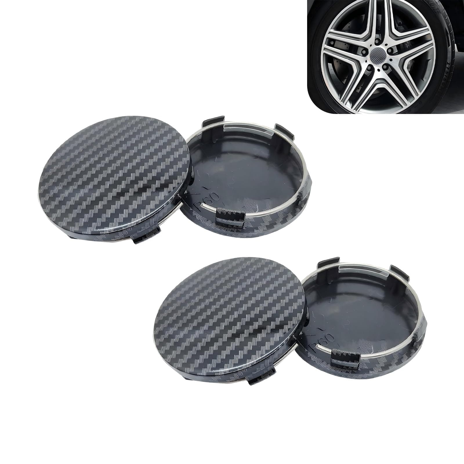4 PCS Car Wheel Hub Center Cap, 2.36" x 2.2" Wheel Hub Modification Decoration, Durable Snap-in Anti-Falling Fastening Installation Accessories, Universal for Most Cars (Carbon Fiber Black)