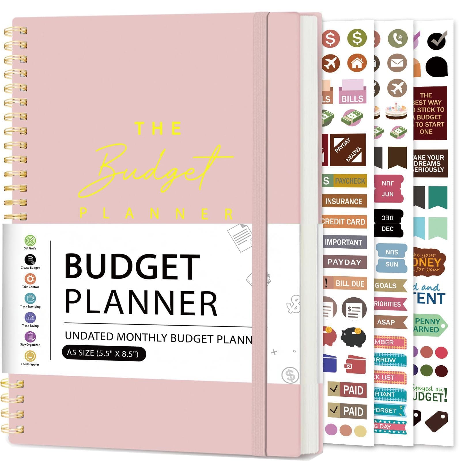 Budget Planner Ledger Account Book Monthly Expense Tracker & Bill Organizer 5.5" x 8.5", Control Your Money to Manage Your Finances - Pink
