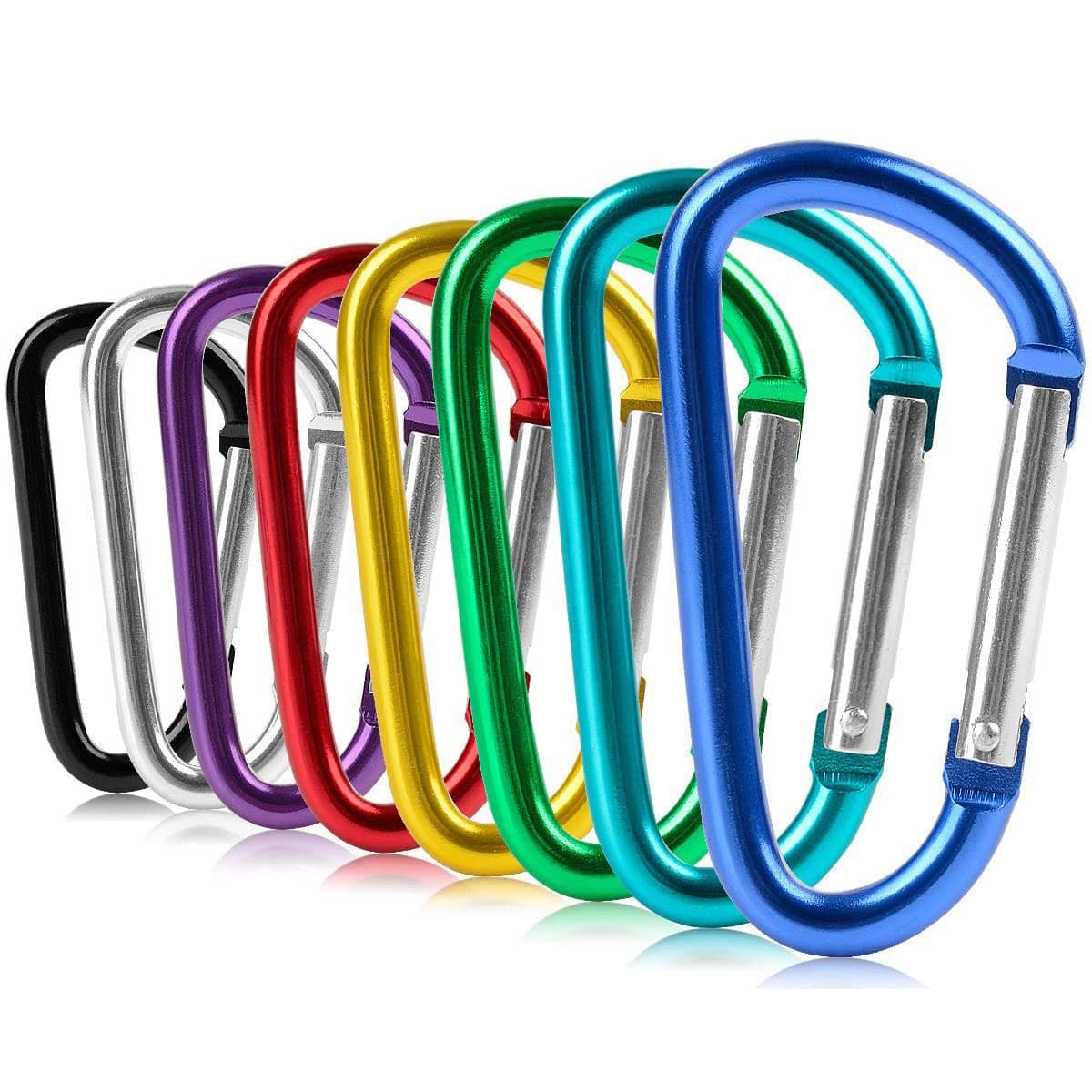 ZEINZE Carabiner Clip 3" Aluminum D-Ring Spring Loaded Gate Small Keychain Carabiners Clip Set for Outdoor Camping Mini Lock Hooks Spring Snap Link Key Chain Durable Improved Design 8 Pack