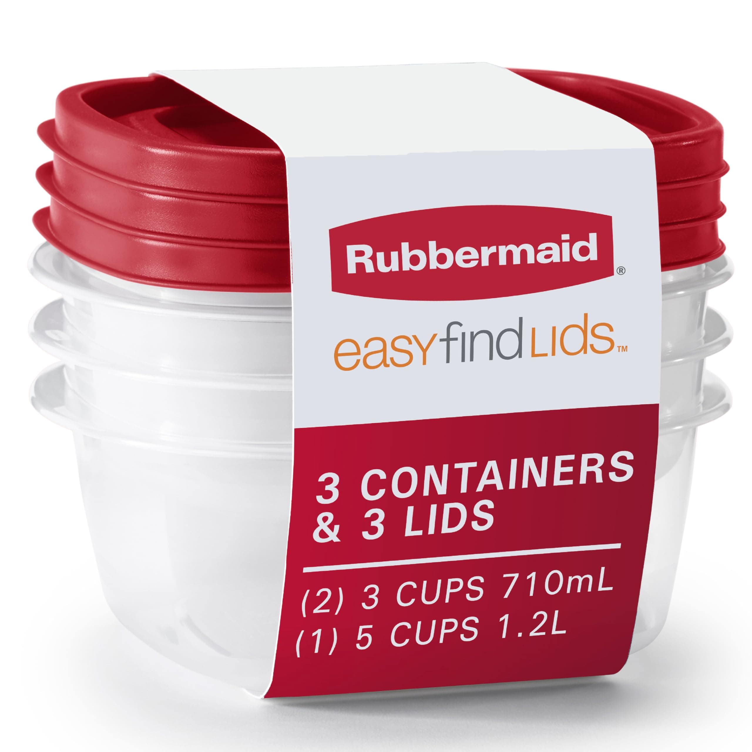 Rubbermaid EasyFindLids Food Storage and Organization Containers, 3-Pack, Racer Red, BPA-Free, Microwave & Dishwasher Safe