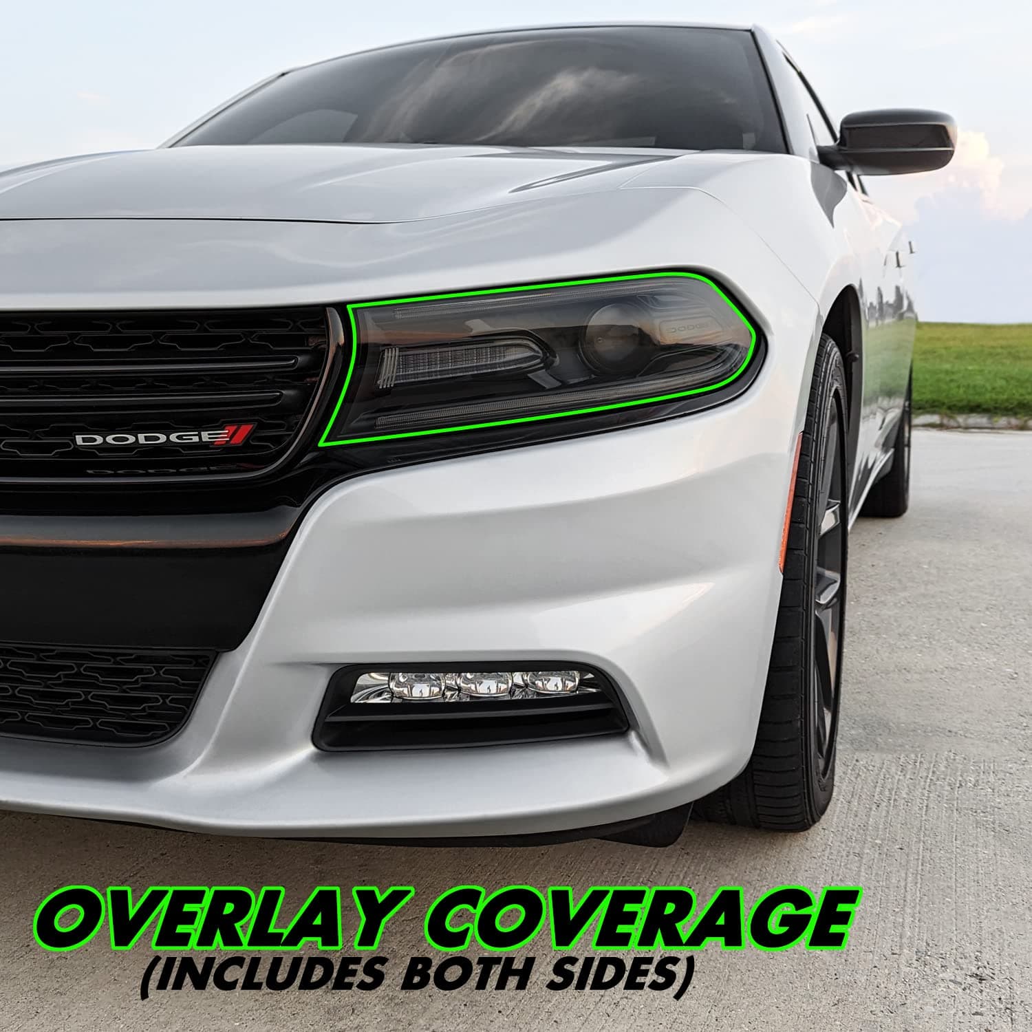 SlickMod PreCut Vinyl Smoke Tint for 2015-2022 Dodge Charger Headlight (35% Light Smoke, 1. Headlight)