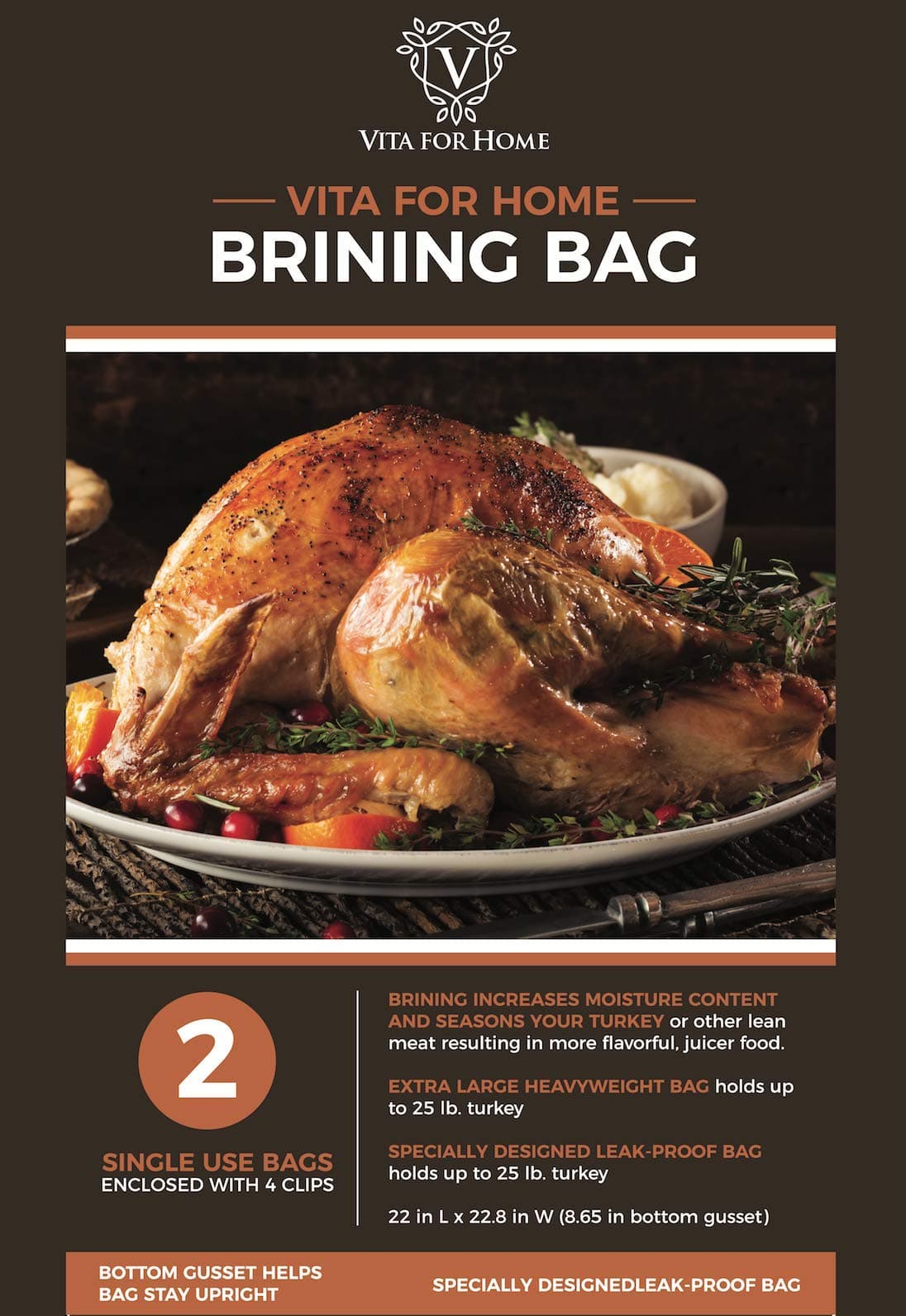 Brining Bags for Turkey - 2 Pack XL Double Zipper Extra Strength Thanksgiving Turkey Brine Bag