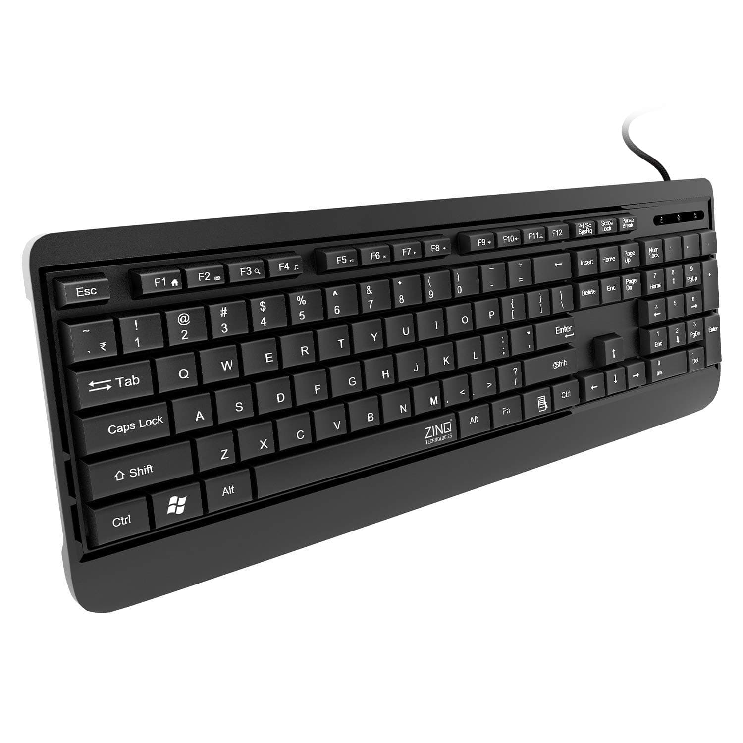 Zinq Technologies ZQ-1000 Spill-Resistant Wired USB Full Size Multimedia Keyboard with 104 Keys (Black)