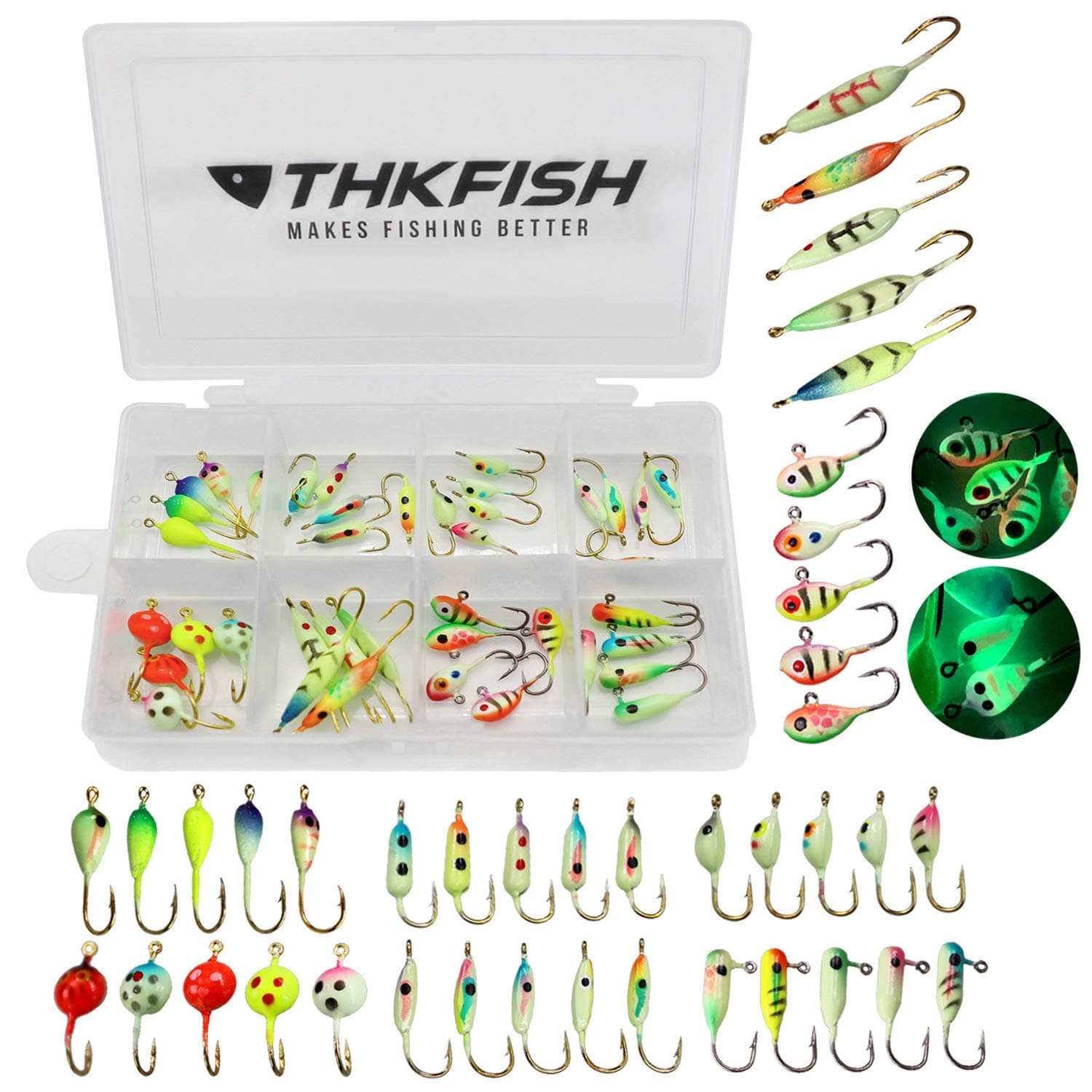 THKFISH Ice Fishing Lures Ice Fishing Jigs Ice Fishing Gear Hard Fishing Lures and Jigs Walleye Ice Fishing Kit Crappie Panfish Pike Jigs,14/26/40PCS