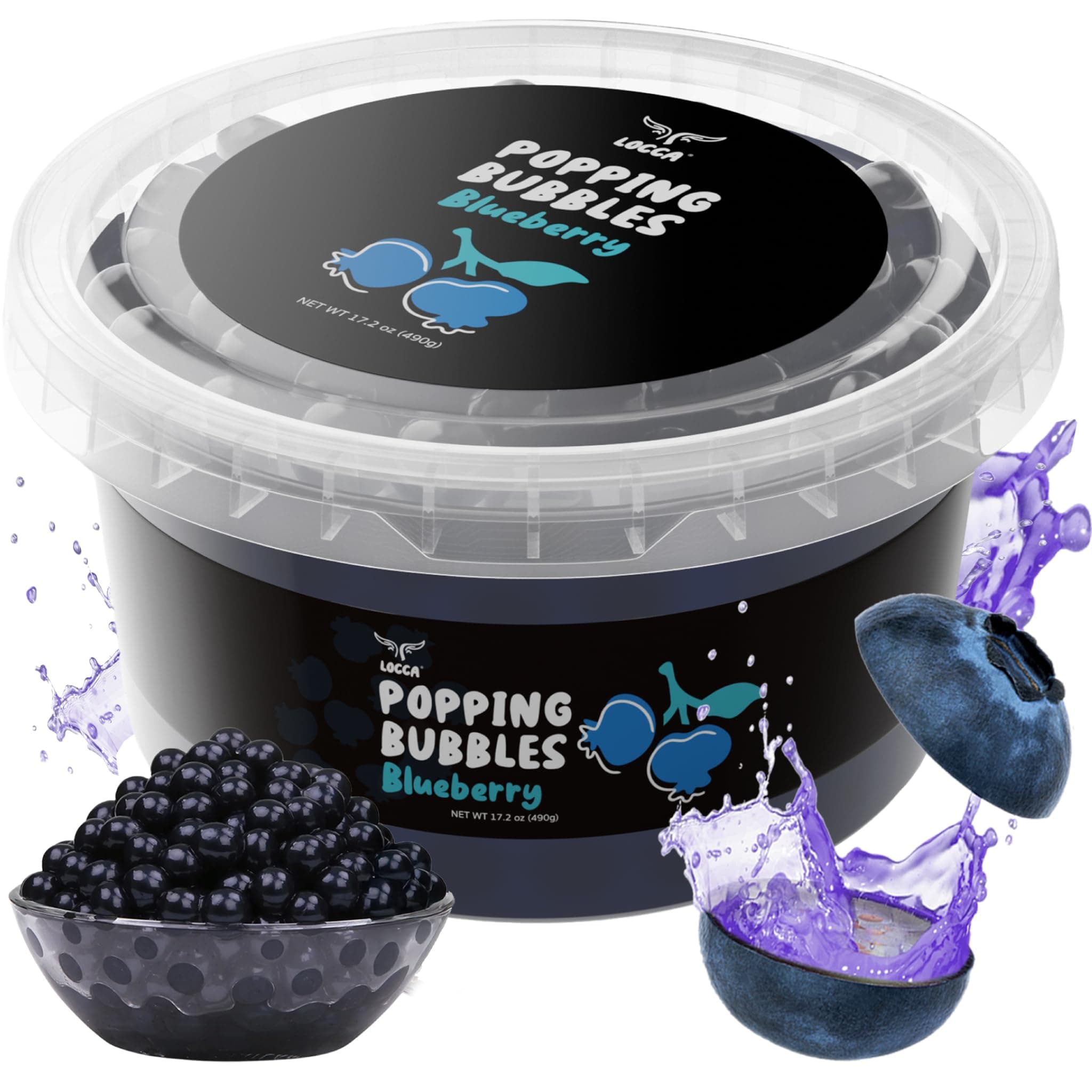 Blueberry Popping Boba Pearls, Premium Pearls With Real Fruit Juice Bursting Bubbles Instant Tapioca For Bubble Tea Kit Kids (1 Pack X 17Oz)