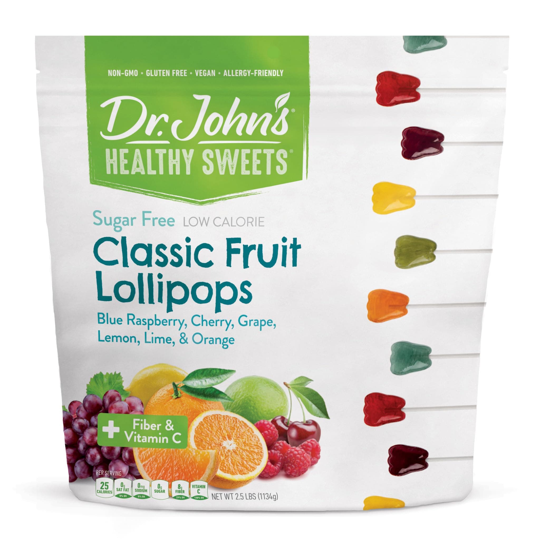 Dr. John’s Sugar Free Classic Fruit Tooth Lollipops – Keto Friendly, Vegan, Gluten Free – Xylitol & Erythritol, +Fiber & Vitamin C, Individually Wrapped – 2.5 lb Bulk Bag - 150 Count