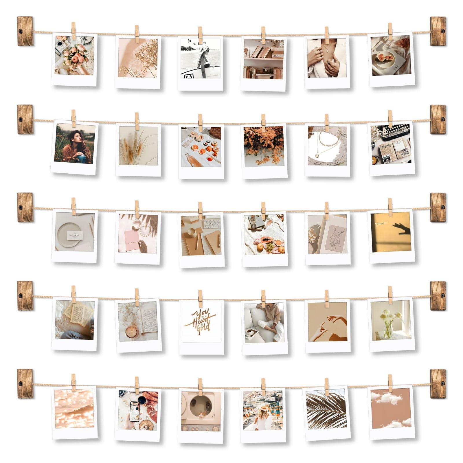 Emfogo Picture Frames Collage Wall Decor Photo Collage Picture frames 4x6 for Wall Hanging with 30 Clips Multi Photo Display for Dorm Room Decor
