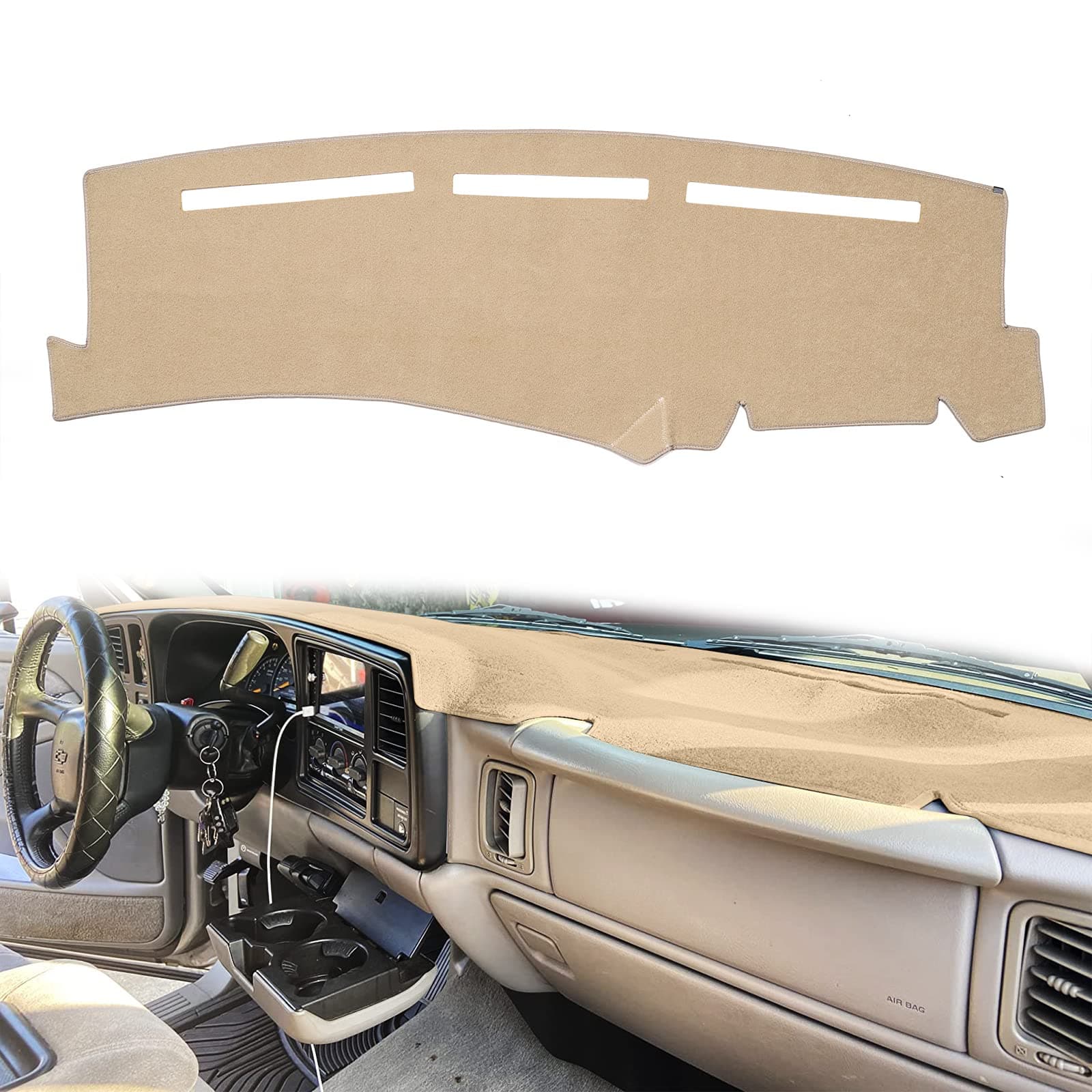Dashboard Cover for Chevrolet Silverado 1500 2500 3500 1999-2006 Avalanche Chevy Tahoe Suburban GMC Sierra Yukon Dash Cover Mat(Premium Carpet, Beige)