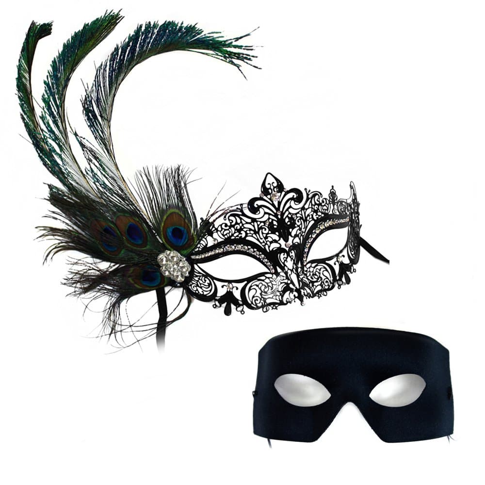 Success Creations Simone Deluxe Peacock-Verona Masquerade Masks for a Couple