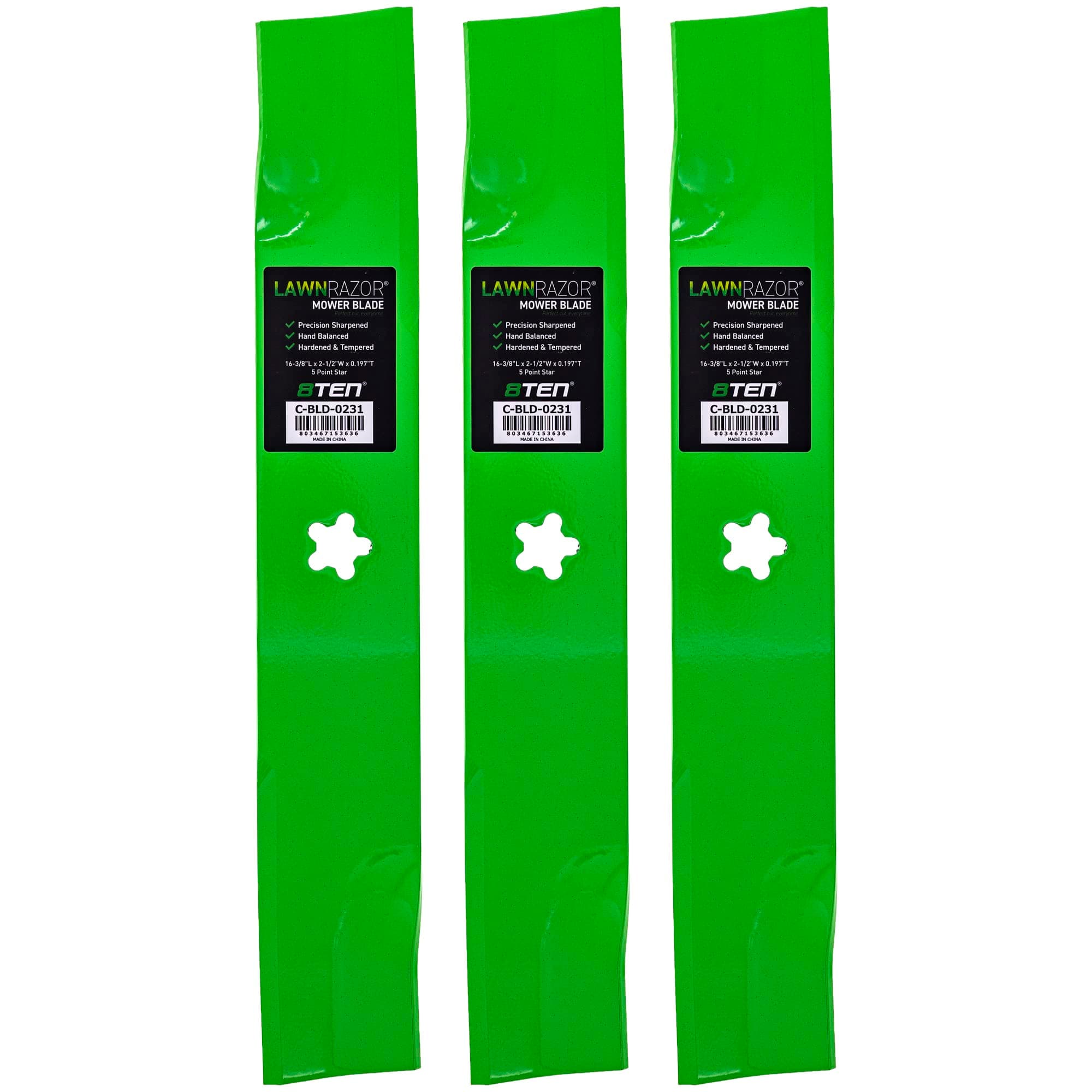 8TEN LawnRAZOR Blade Set for Husqvarna EZ4824 YTH24V48 48 Inch Deck 539113425 (High Lift) 3 Pack