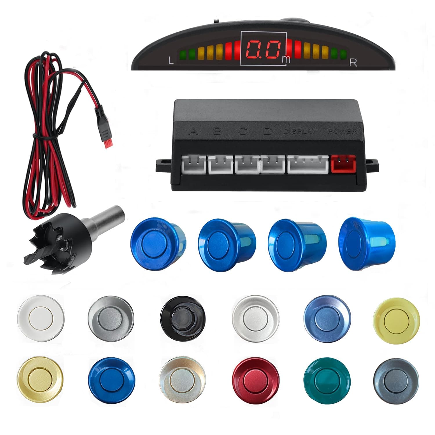 Parking Sensor Kit Backup Sensor Kit Reverse Sensor for Car 18 Color Options for Probes Adjustable Alarm Volume Professional Sensore de Reversa para Carro Safe Driving Assistant(Blue)