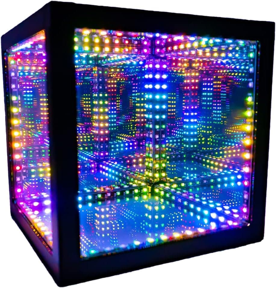 Hyperspace Lighting Company HyperCube Infinity Cube LED Light - 10" Sound Reactive Table Desktop Lamp - Cool Creative RGB Multi-Color Decorative Mirror Art Desk Night Light