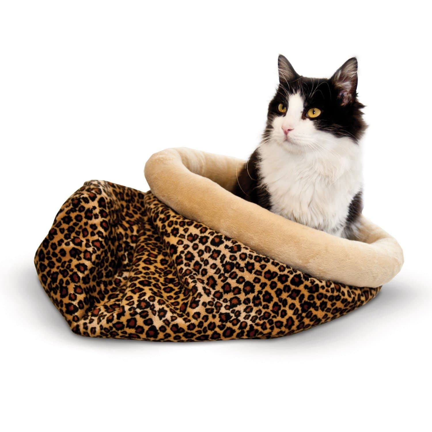 Cat Sleeper, Warm Sleeping Pouch for Cats and Kittens, K&H Pet Products Self Warming Kitty Sack with Leopard Print