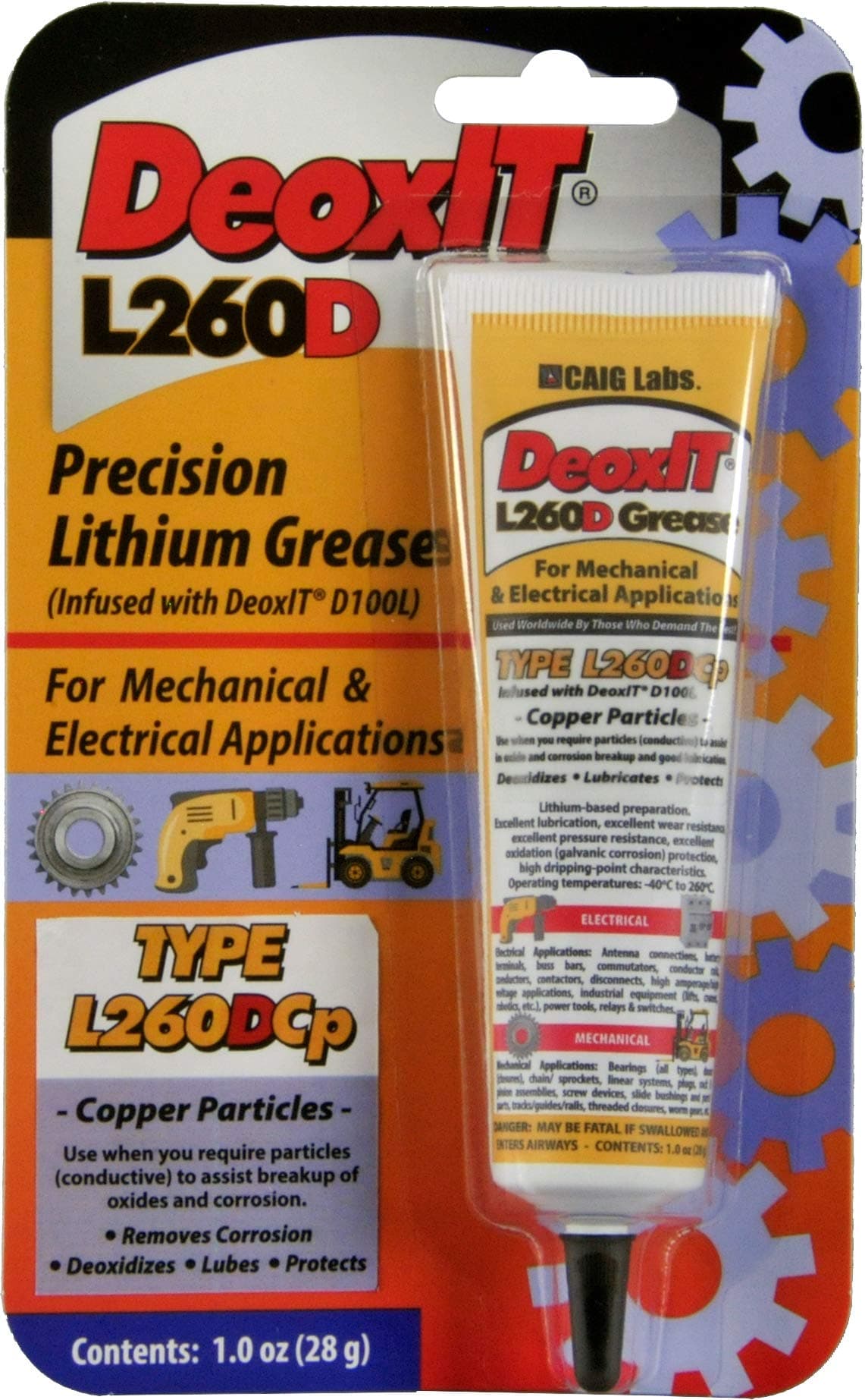 CAIG LABORATORIES, DeoxIT L260-DC1, Lithium Grease with Cleaner/Deoxidizer, Copper Particles, 28g Squeeze Tube, Pack of 1