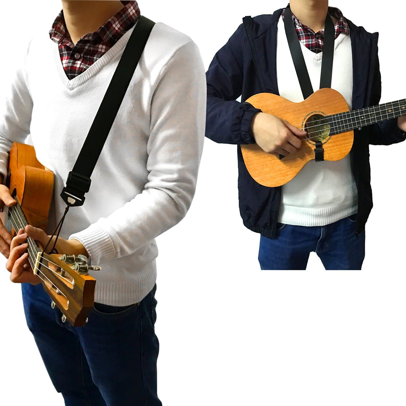Double Use Adjustable Nylon Ukulele Strap - Can be Use as Ukulele Neck Strap or Ukulele Shoulder Strap (Black)