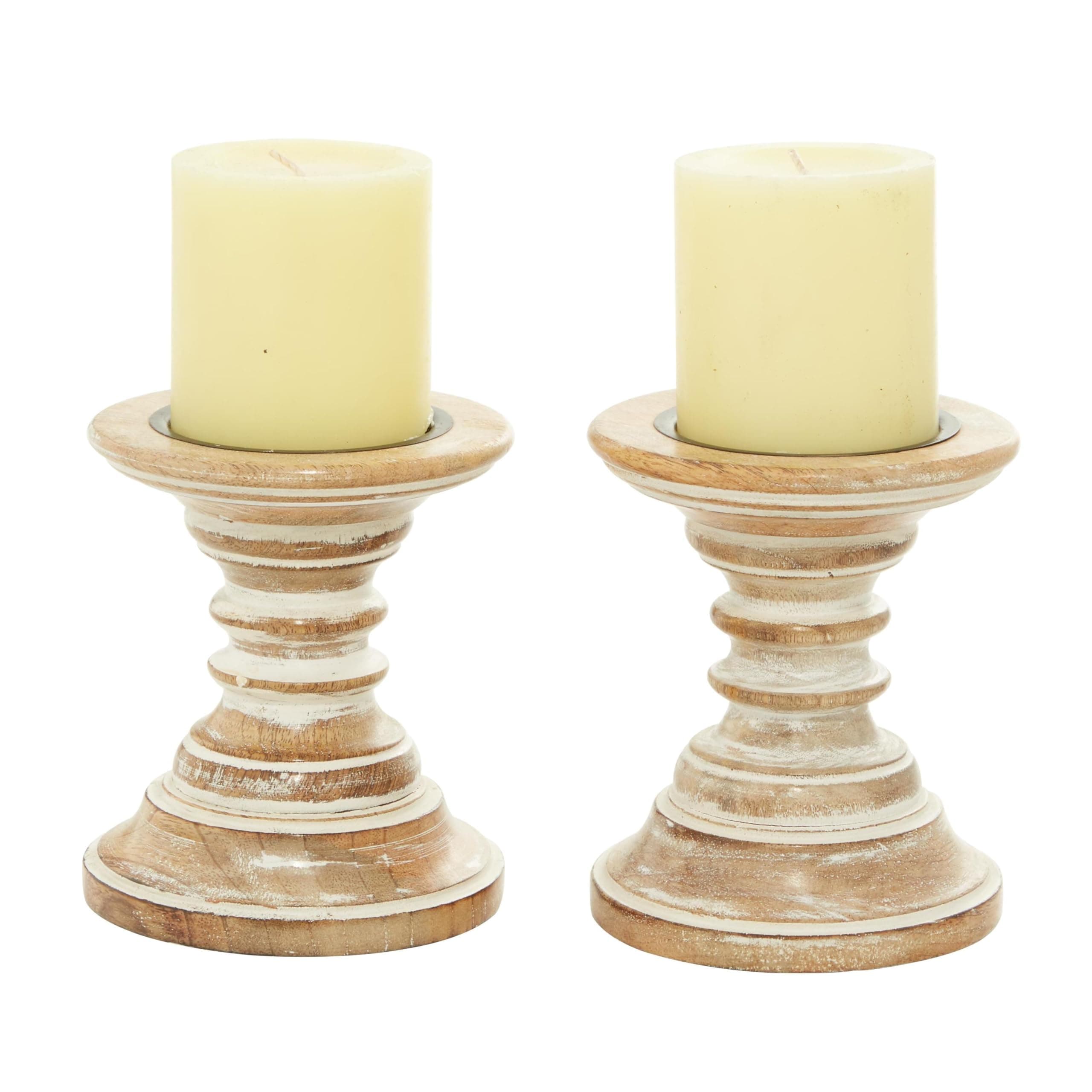 Deco 79 Mango Wood Solid Candle Holder, Set of 2 6"H, 5"W, Brown