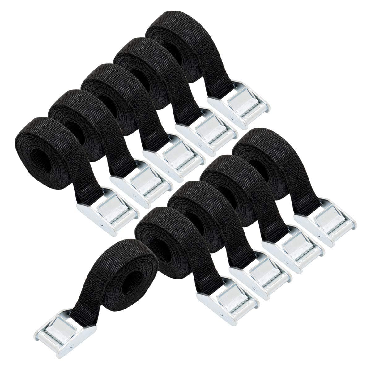Amazon Basics Lashing Straps, 2.5 m Long, 25 mm Wide, Load Capacity 150 kg, DIN EN 12195-2 Passed, 10 count (Pack of 1), Black